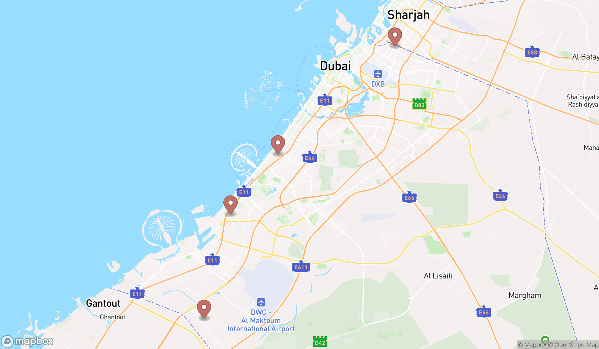 Map showing the ranked department of public safeties in Dubai, Dubai