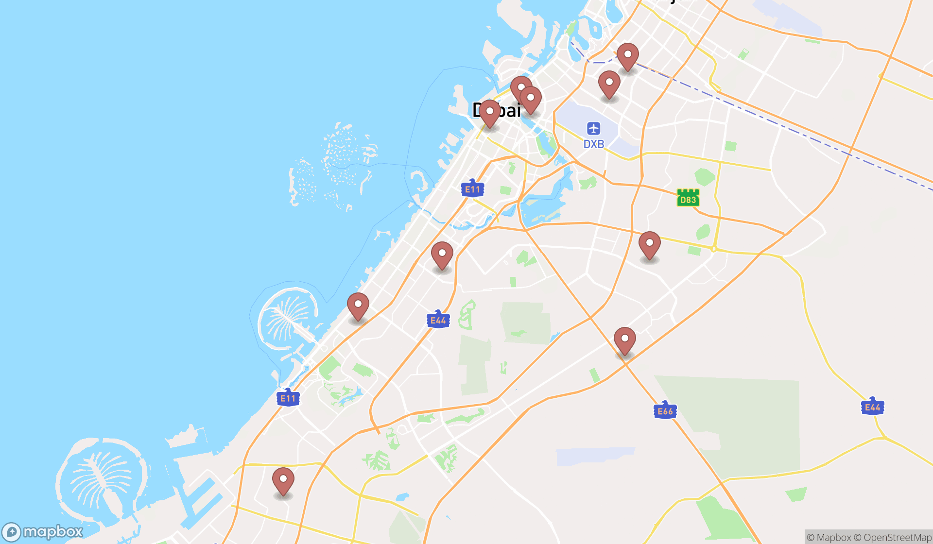 Map showing the ranked department of transportations in Dubai, Dubai