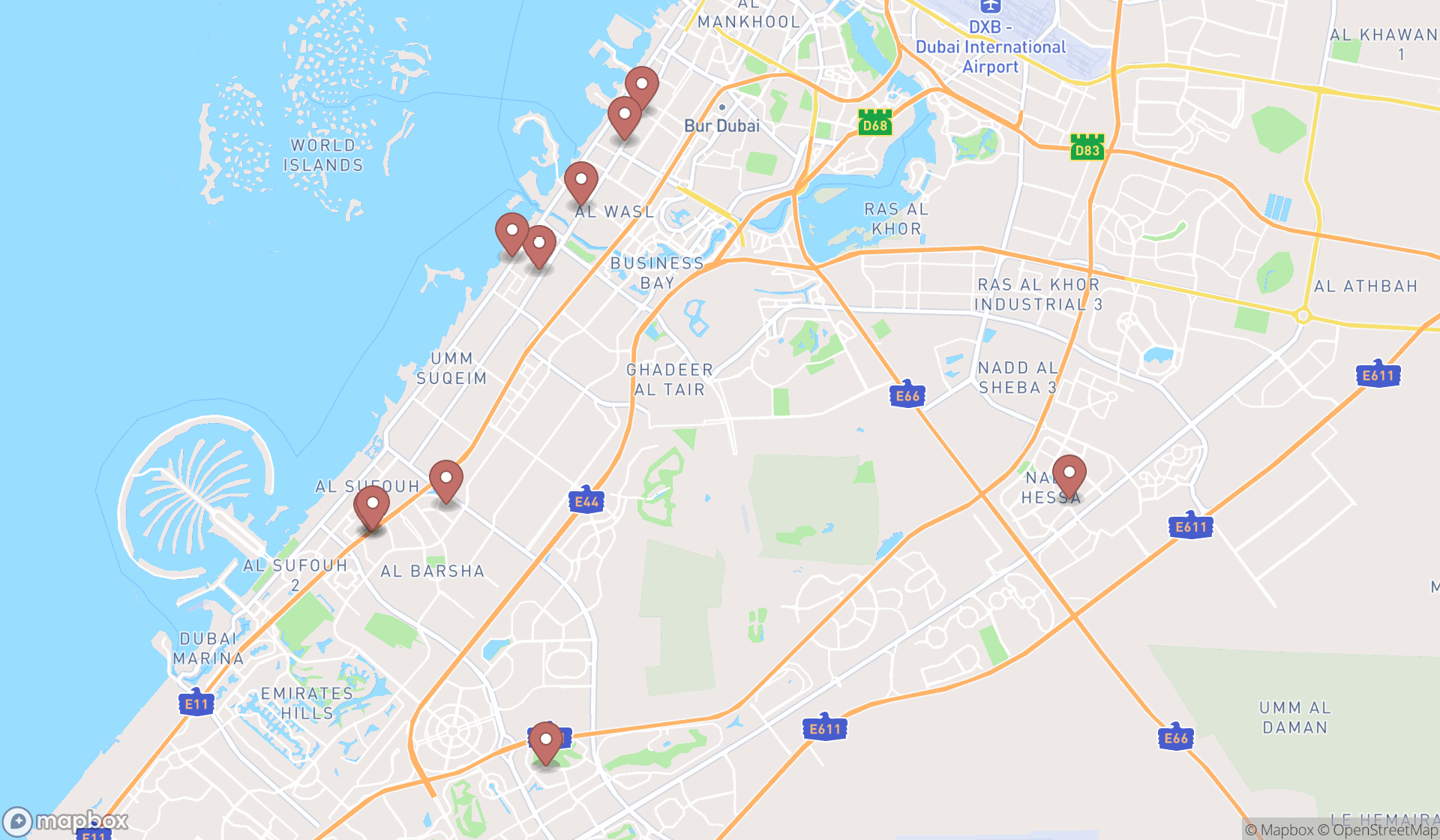 Map showing the ranked dermatologists in Dubai, Dubai