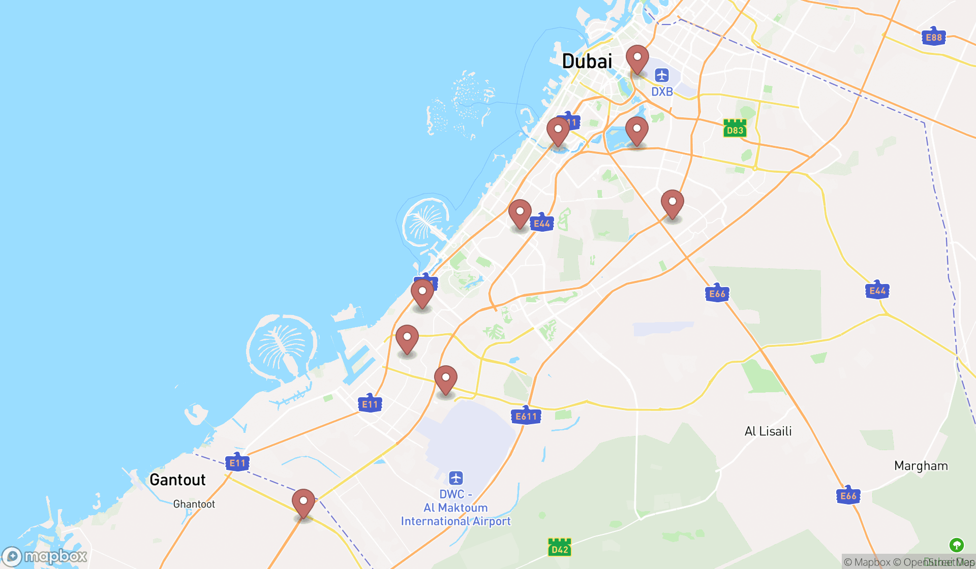 Map showing the ranked desalination plants in Dubai, Dubai