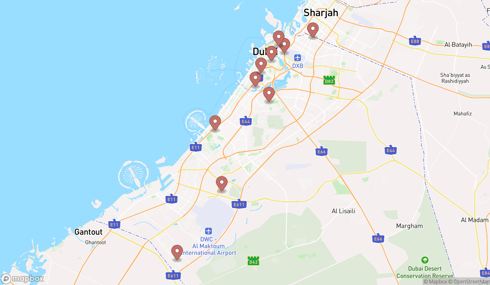 Map showing the ranked design engineers in Dubai, Dubai