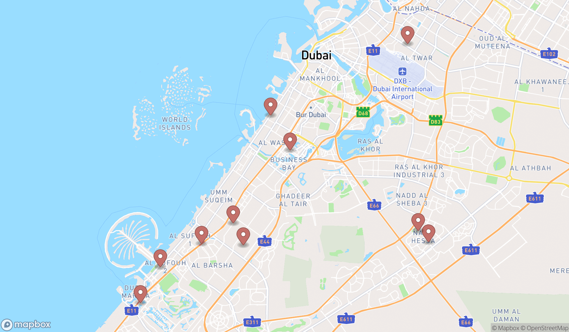 Map showing the ranked designs in Dubai, Dubai