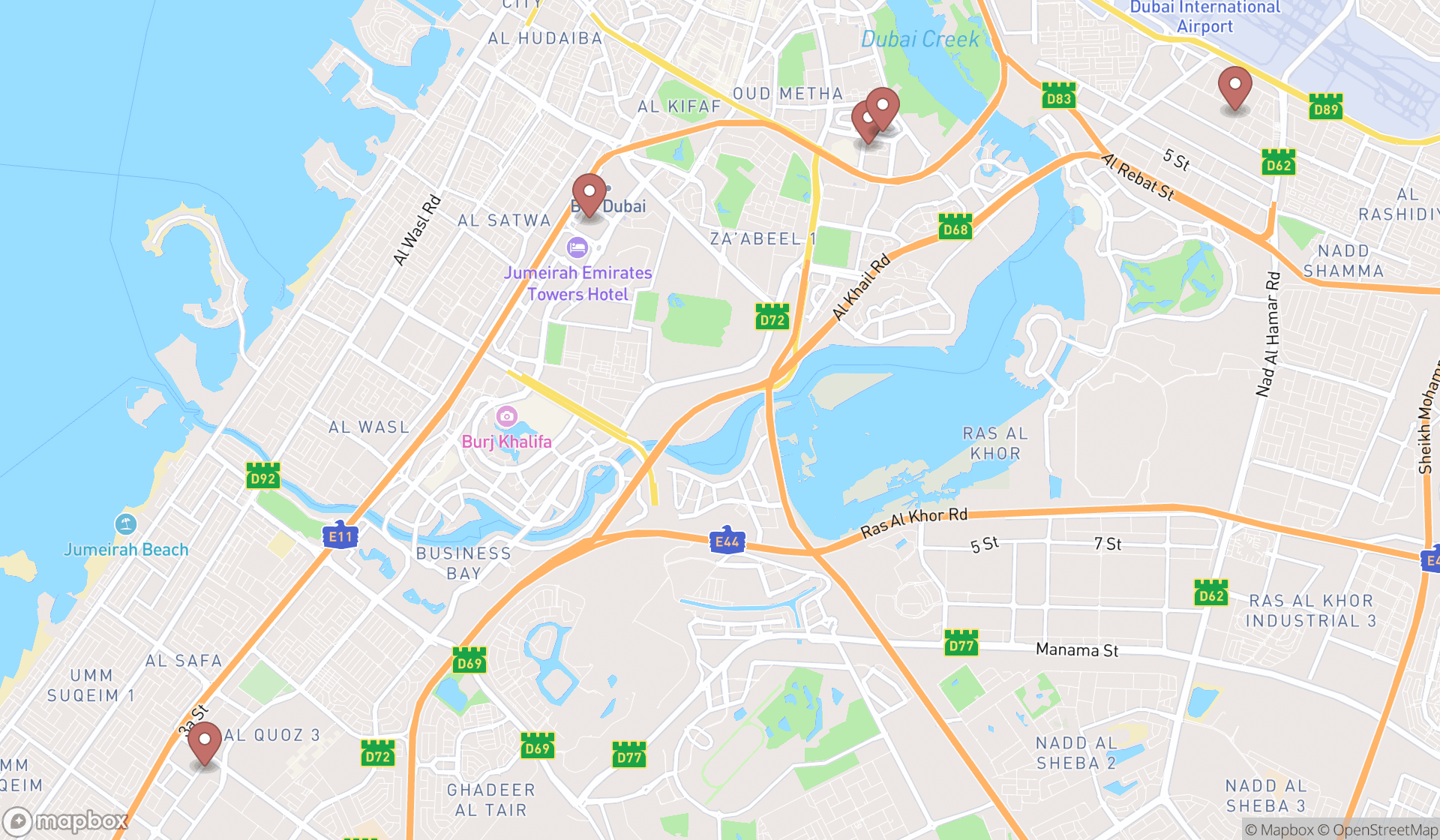 Map showing the ranked diabetes equipment suppliers in Dubai, Dubai