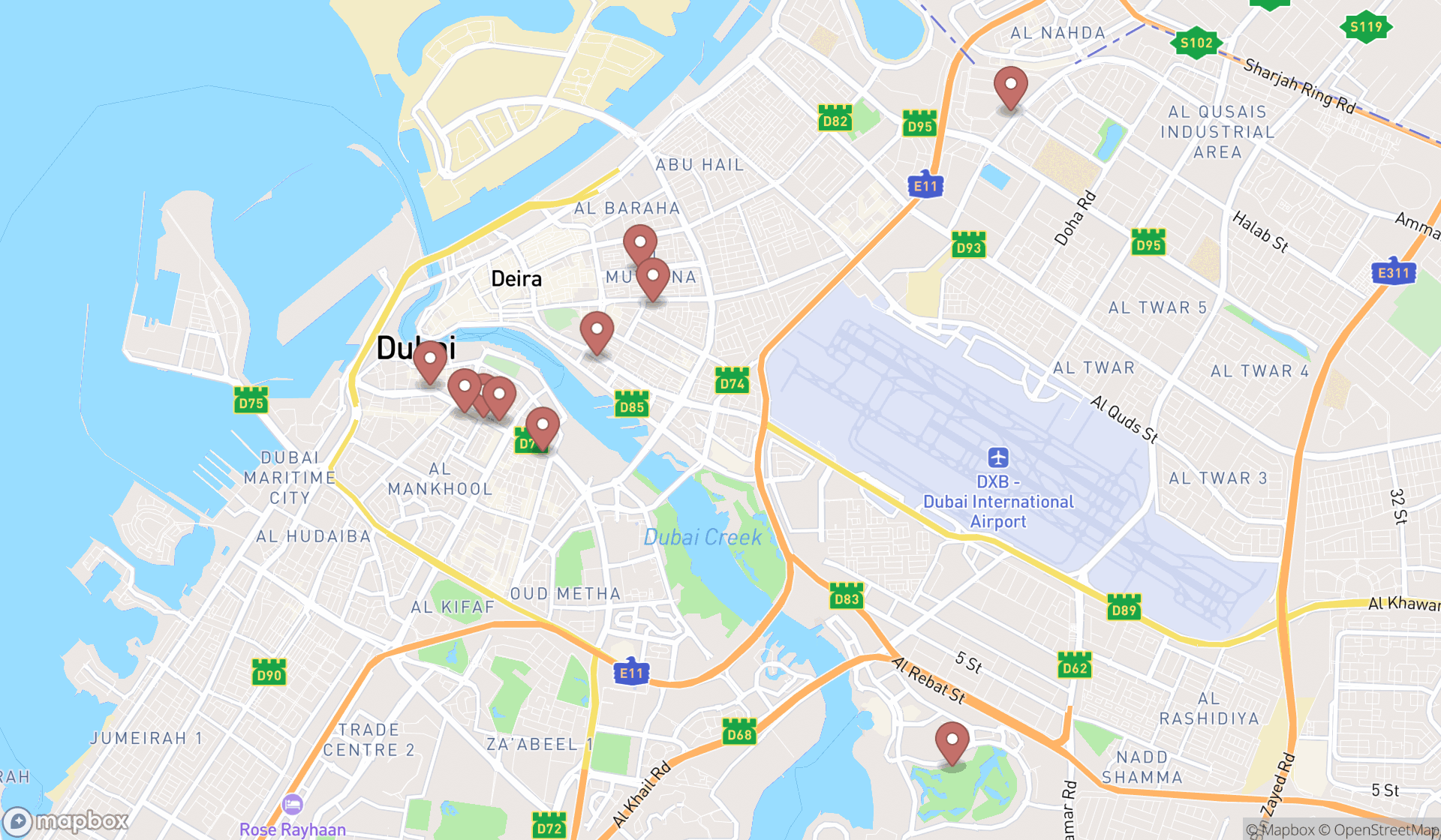 Map showing the ranked diagnostic centers in Dubai, Dubai
