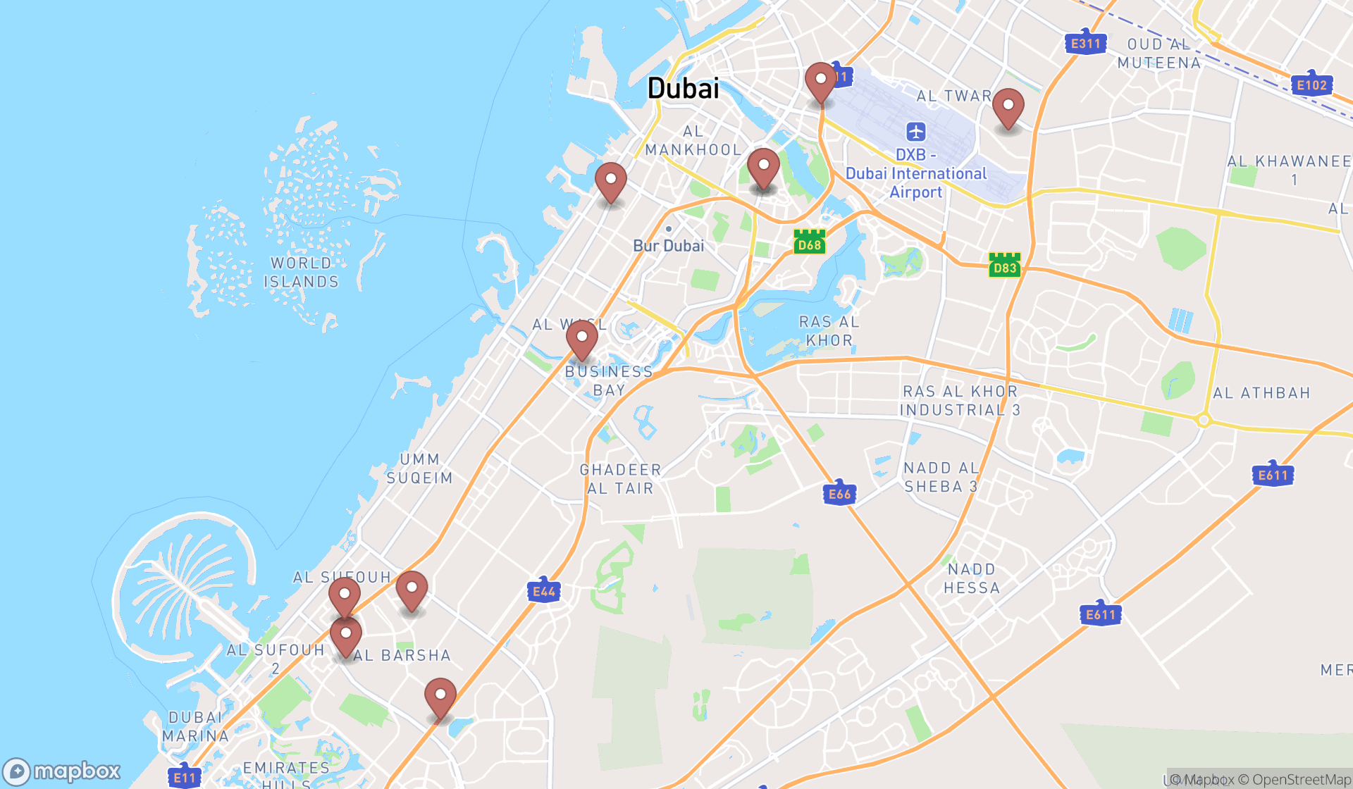 Map showing the ranked dialysis centers in Dubai, Dubai