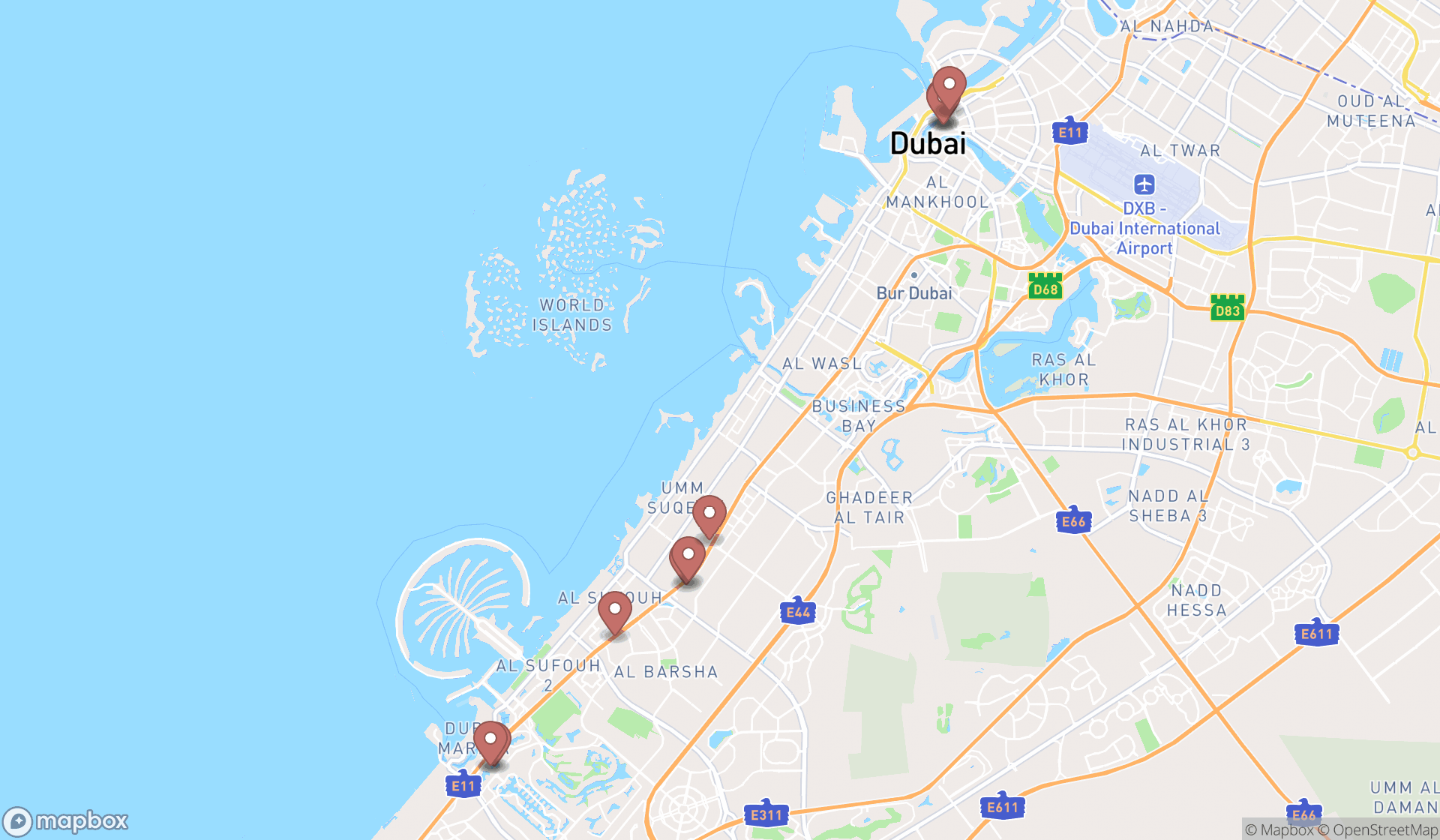 Map showing the ranked diamond dealers in Dubai, Dubai