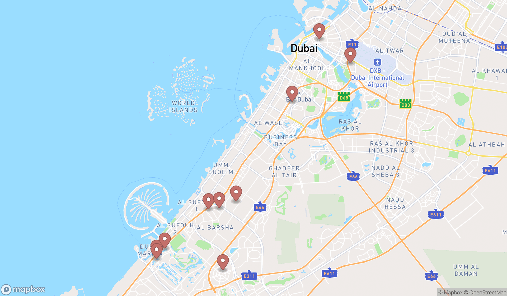 Map showing the ranked digital printing services in Dubai, Dubai