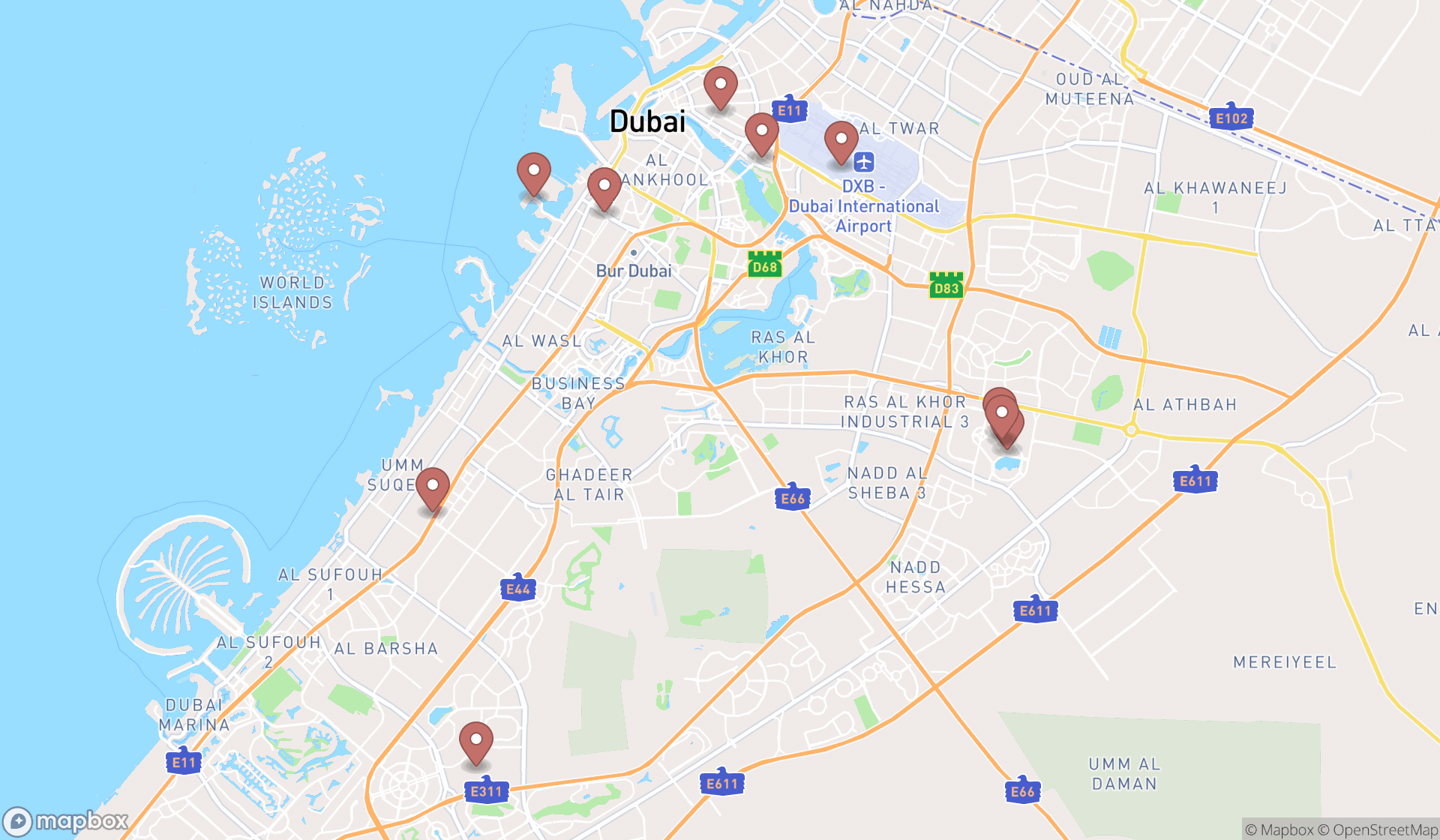 Map showing the ranked diners in Dubai, Dubai