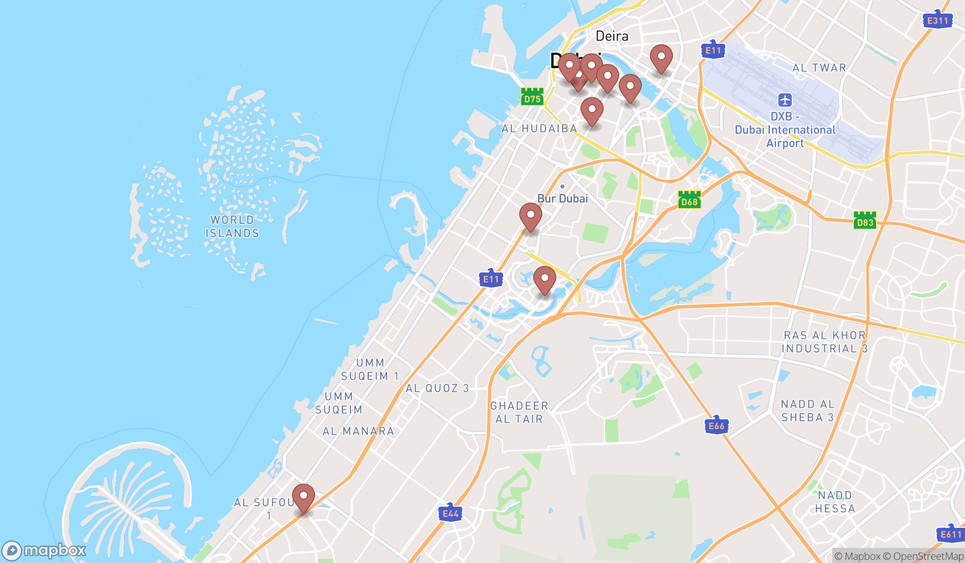 Map showing the ranked disco clubs in Dubai, Dubai