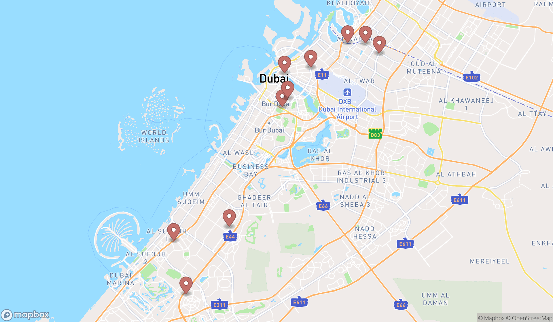 Map showing the ranked discount supermarkets in Dubai, Dubai