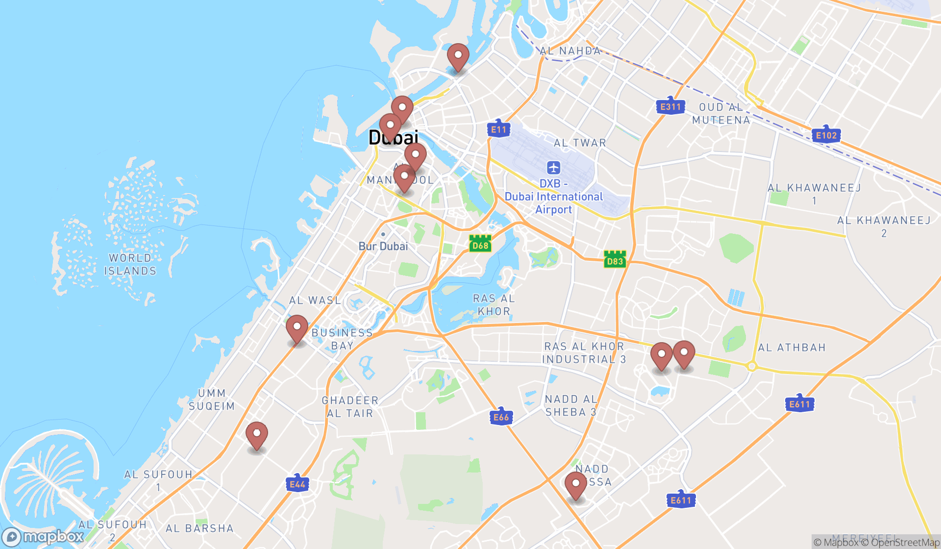 Map showing the ranked disposable tableware suppliers in Dubai, Dubai