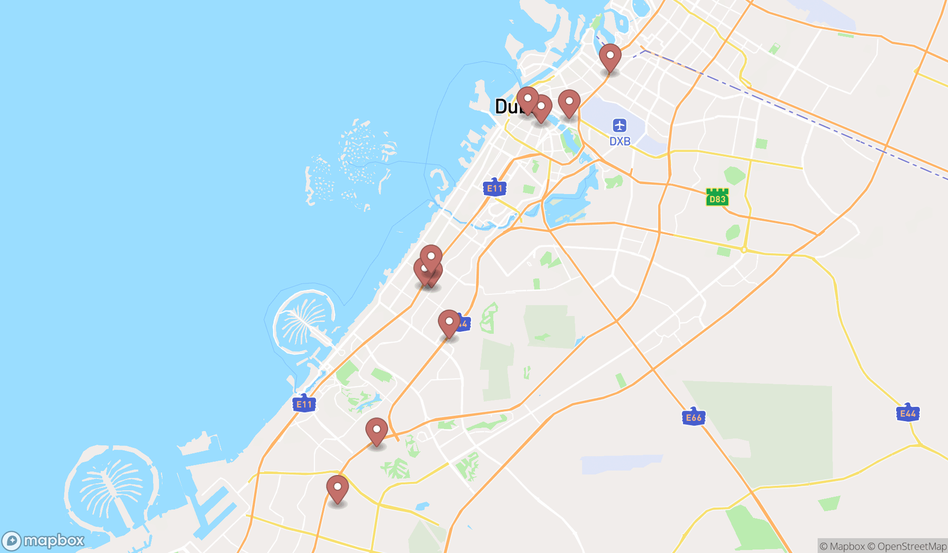 Map showing the ranked distribution services in Dubai, Dubai