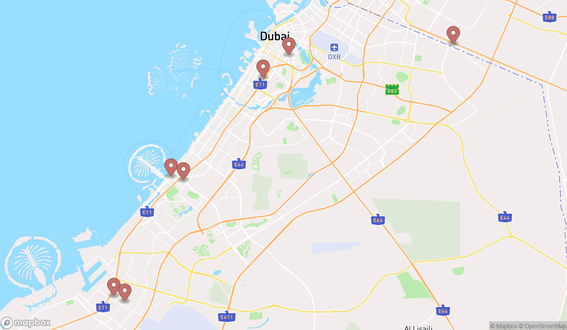 Map showing the ranked district offices in Dubai, Dubai
