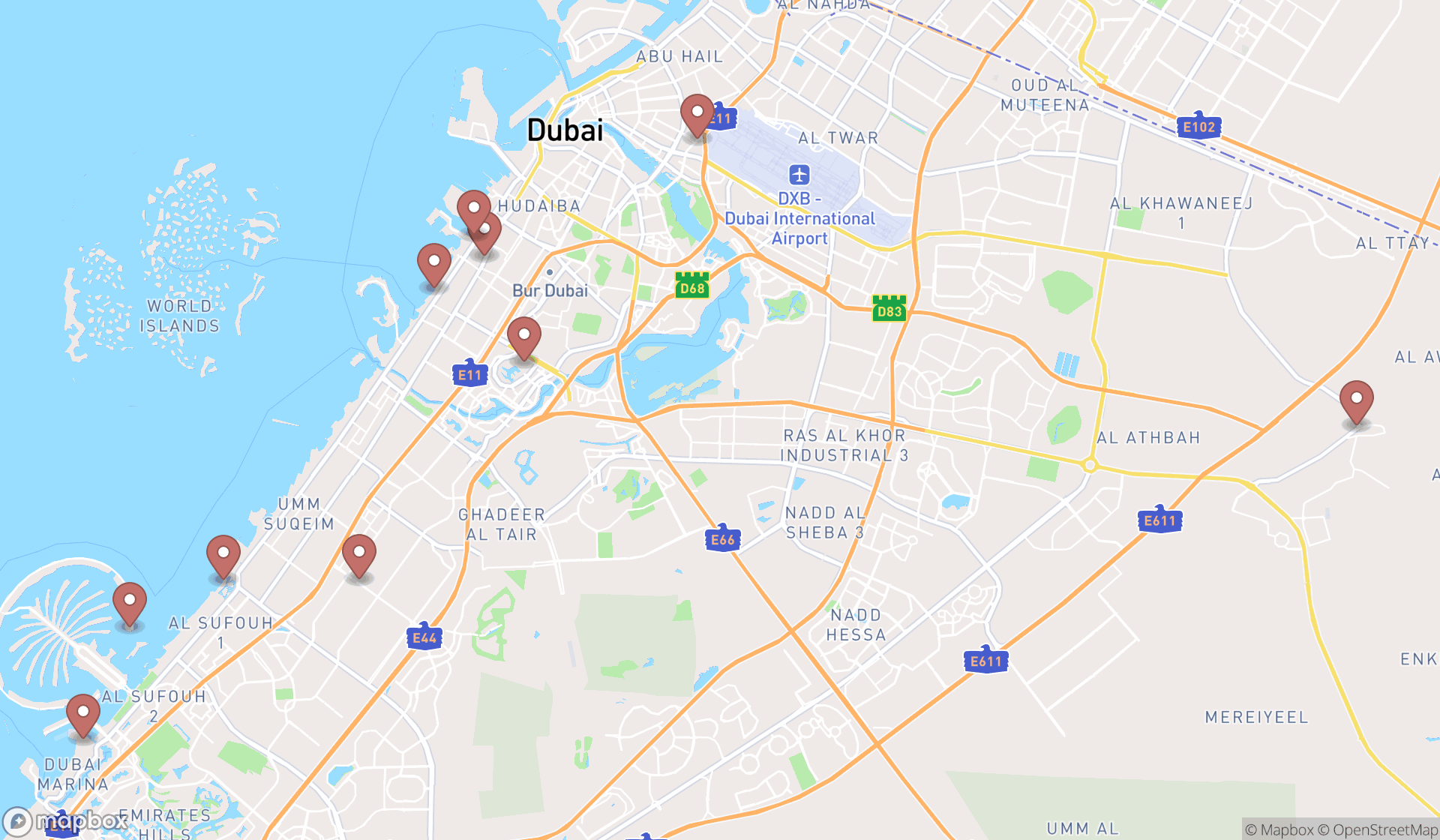 Map showing the ranked dive clubs in Dubai, Dubai