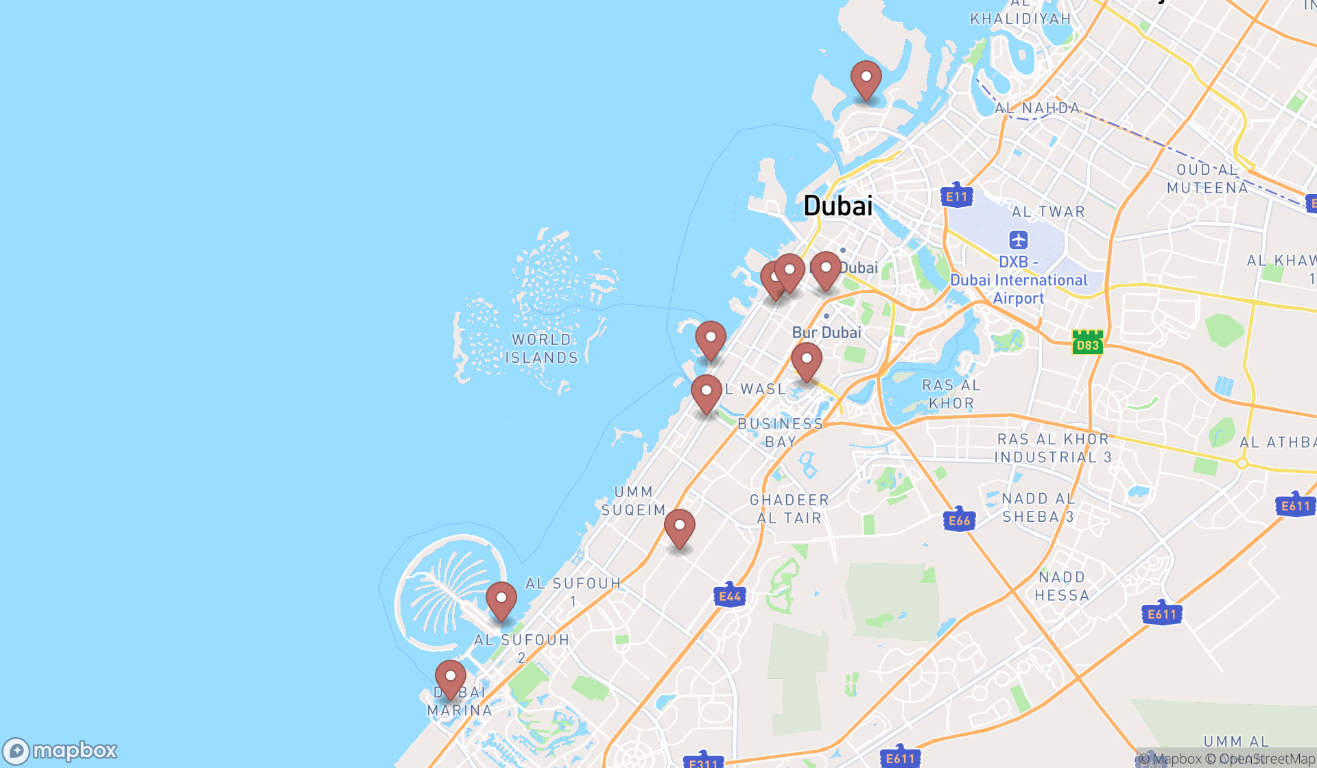 Map showing the ranked diving centers in Dubai, Dubai