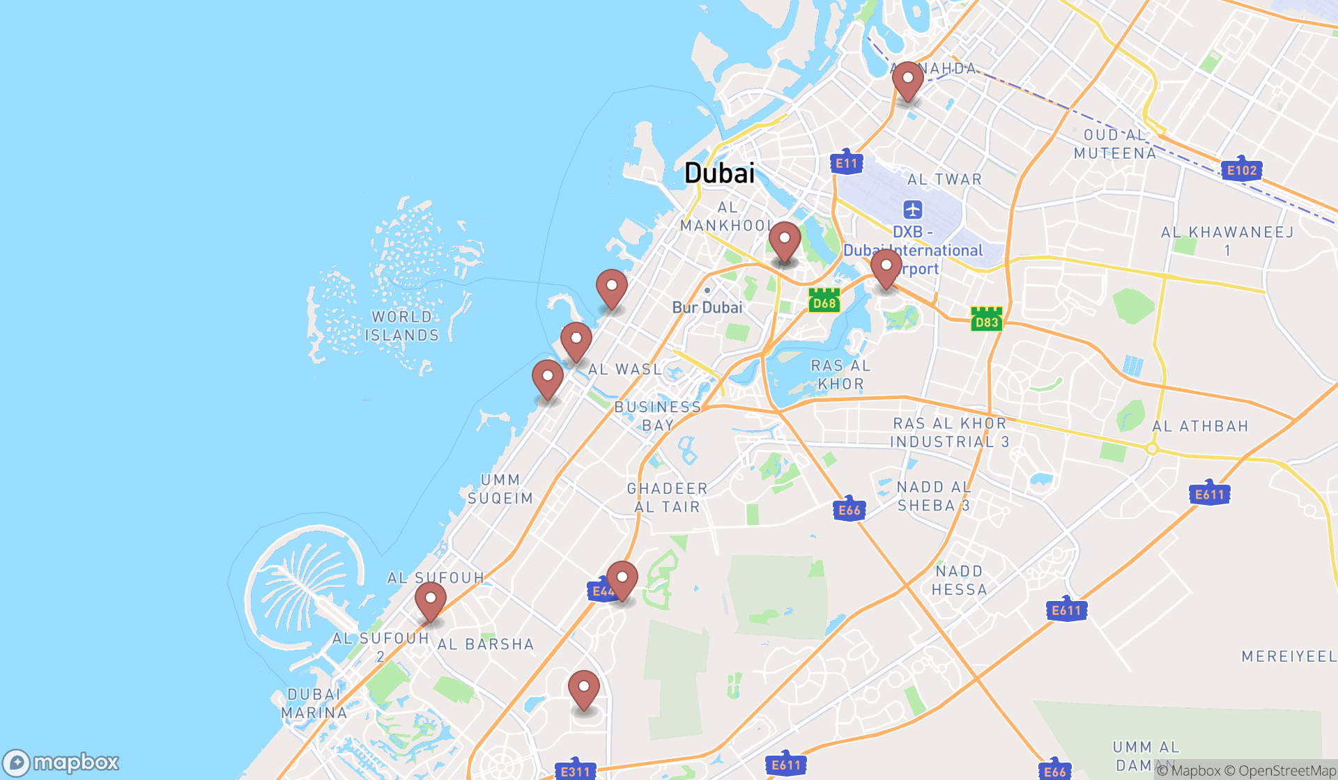 Map showing the ranked doctors in Dubai, Dubai