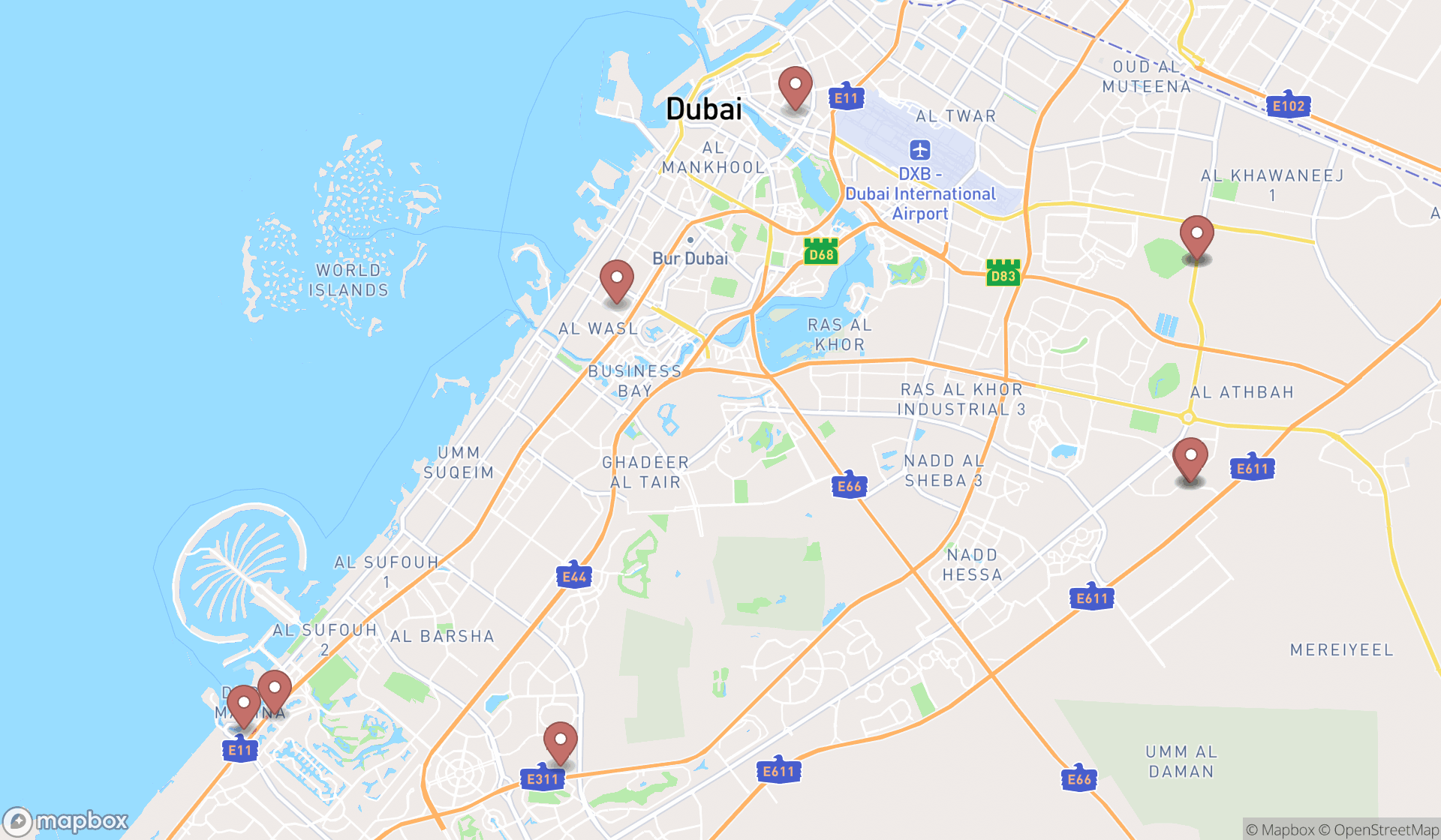 Map showing the ranked dog breeders in Dubai, Dubai