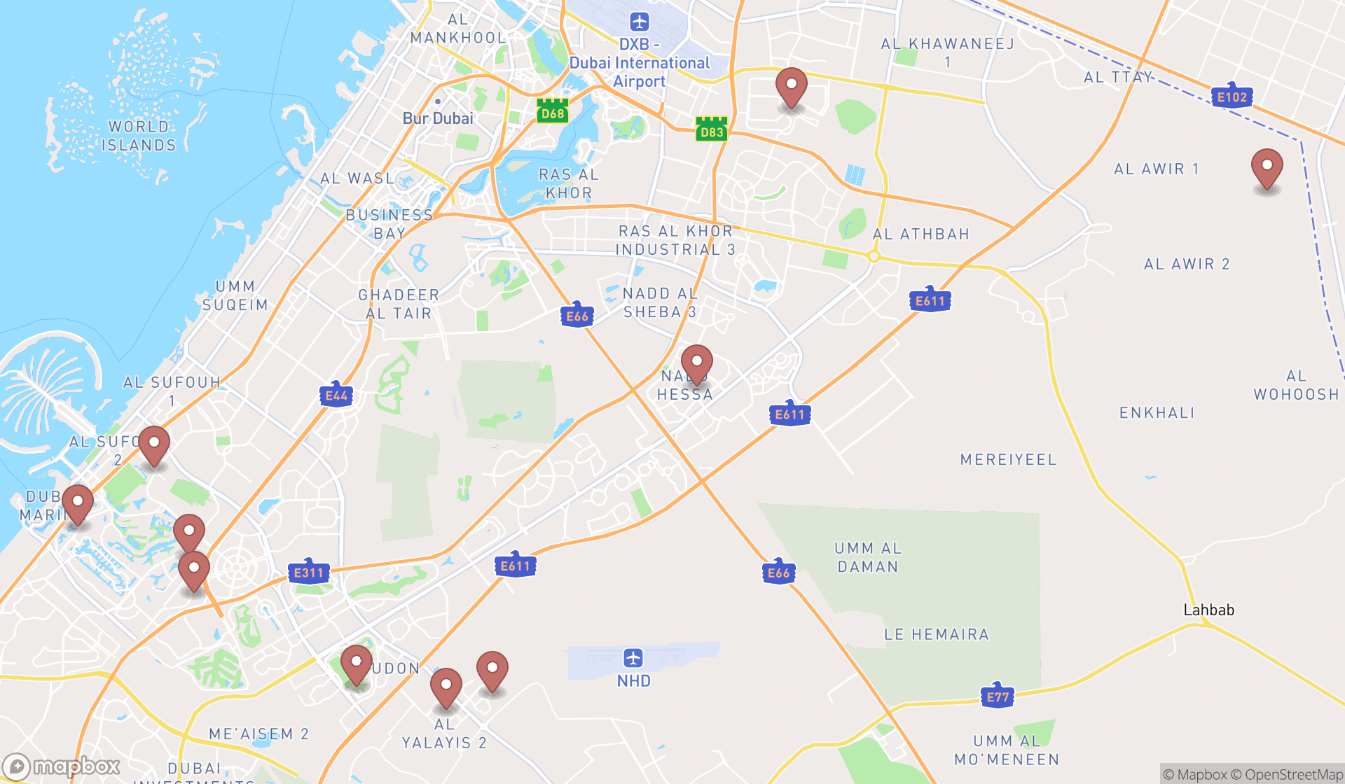 Map showing the ranked dog parks in Dubai, Dubai
