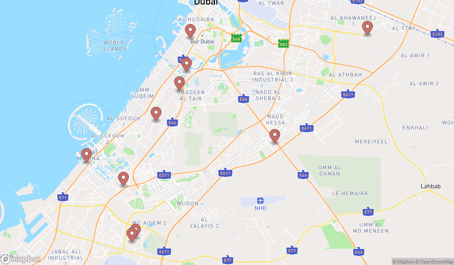 Map showing the ranked dog trainers in Dubai, Dubai