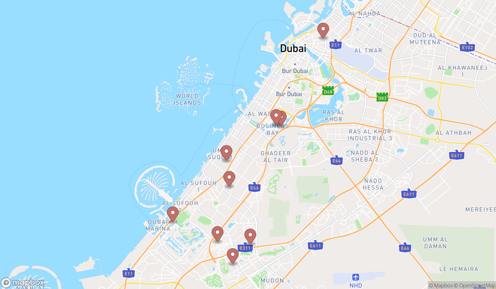 Map showing the ranked dog walkers in Dubai, Dubai