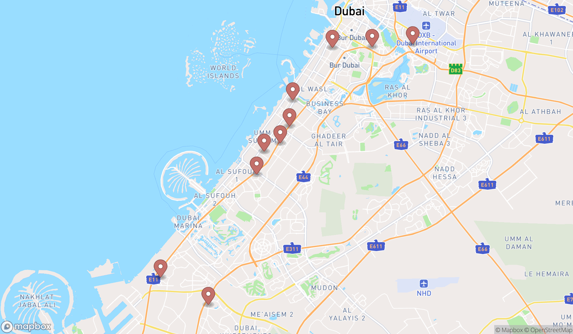 Map showing the ranked do-it-yourself shops in Dubai, Dubai