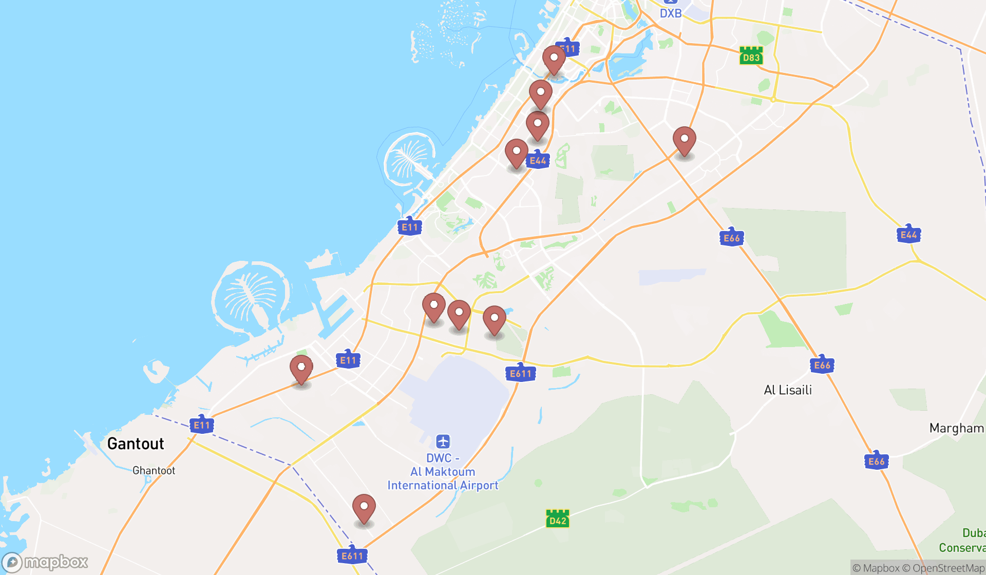 Map showing the ranked door manufacturers in Dubai, Dubai