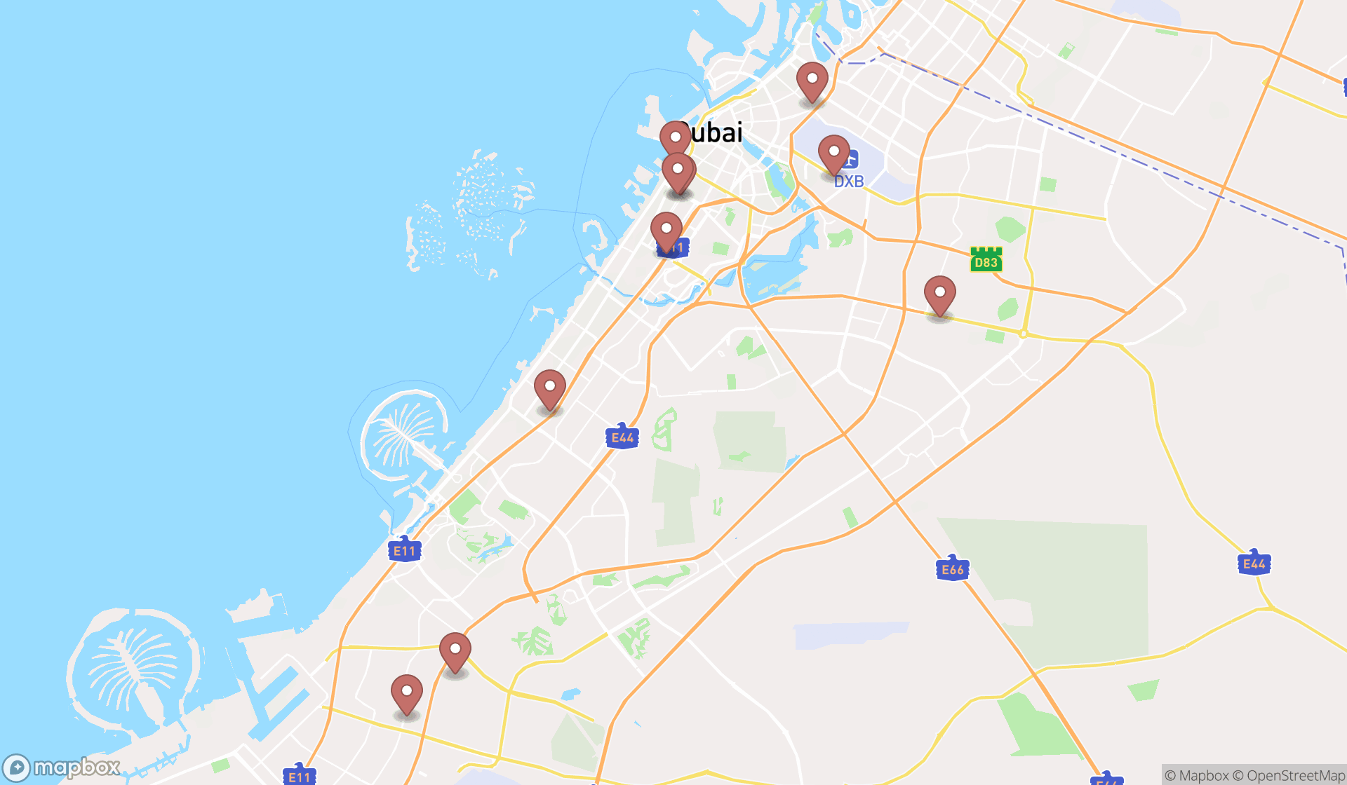 Map showing the ranked door shops in Dubai, Dubai
