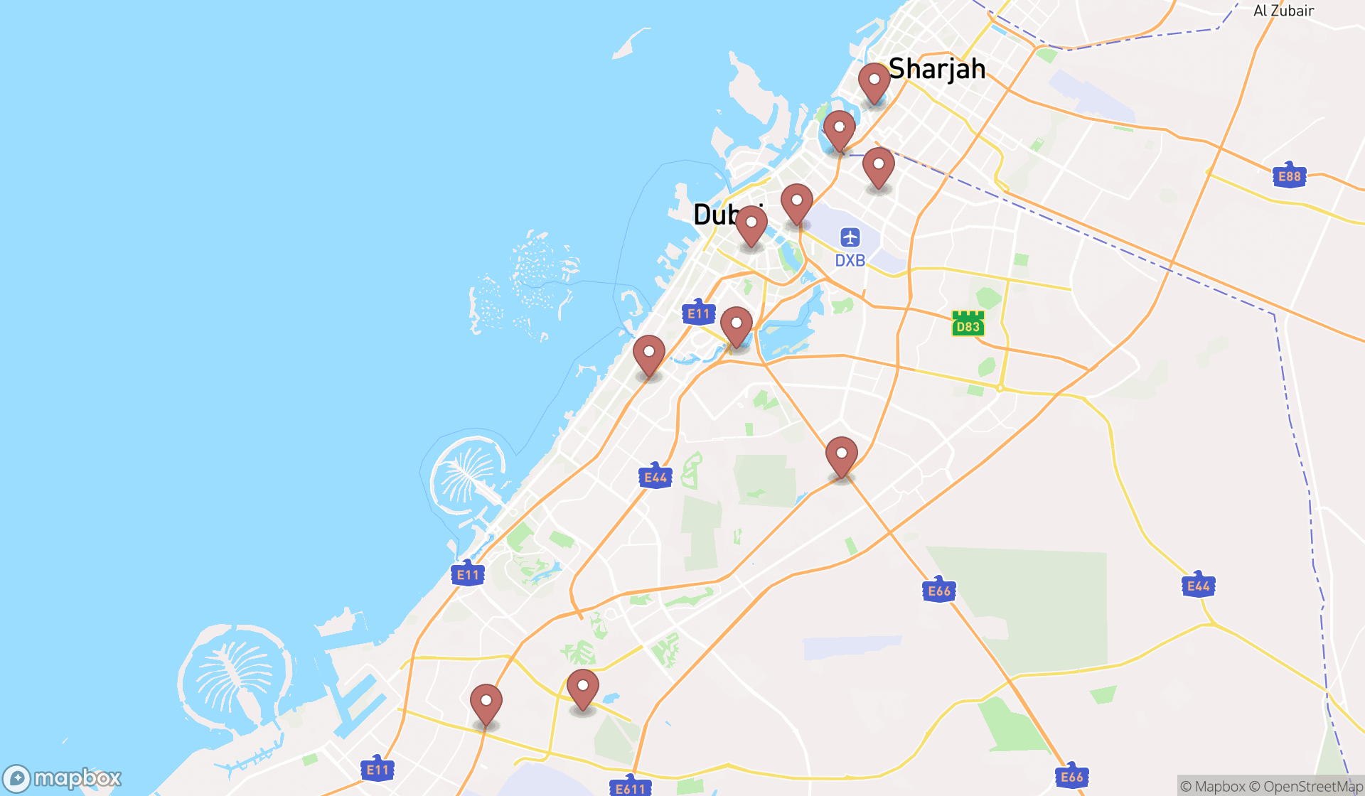 Map showing the ranked drafting services in Dubai, Dubai