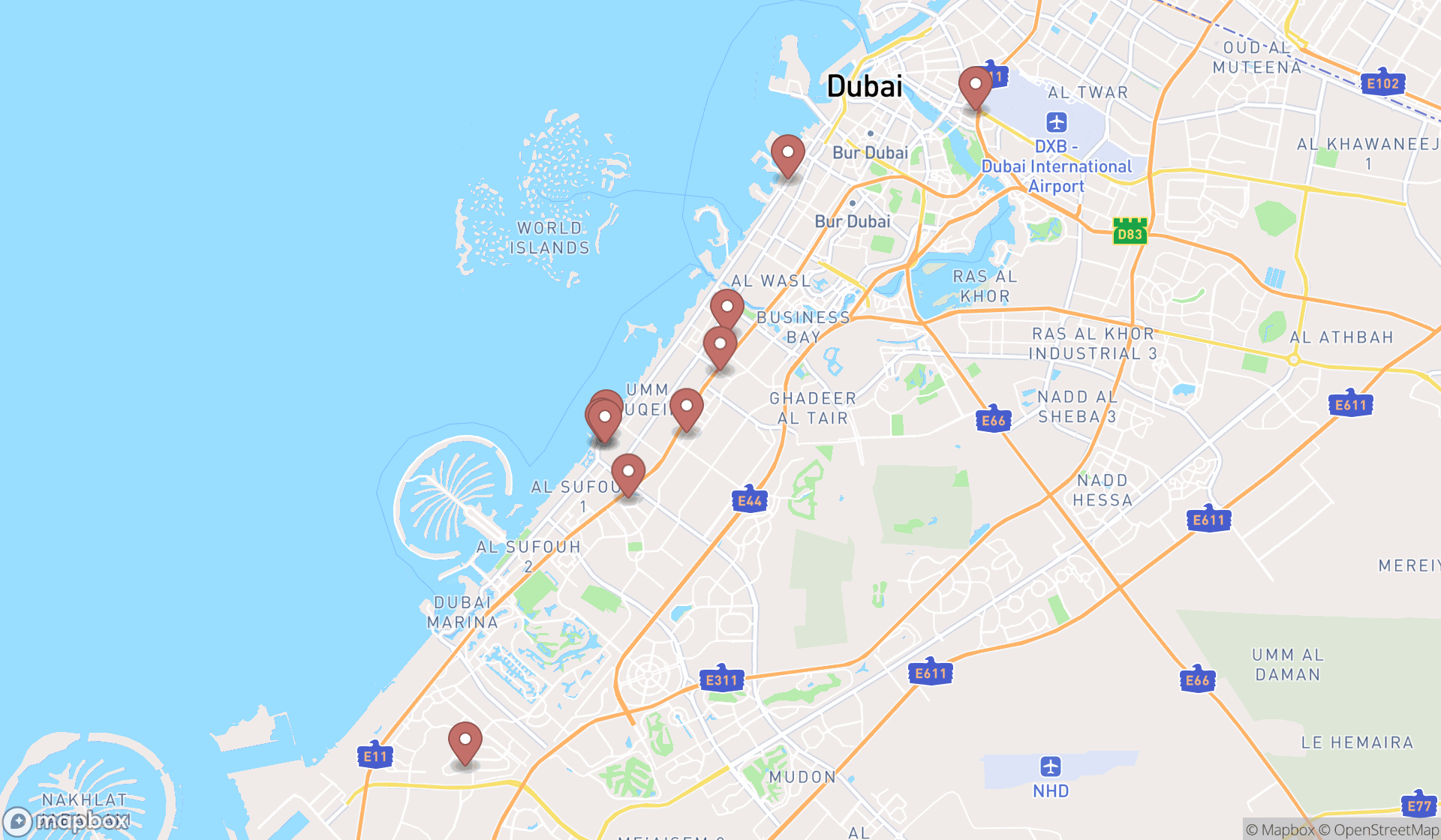 Map showing the ranked drama schools in Dubai, Dubai