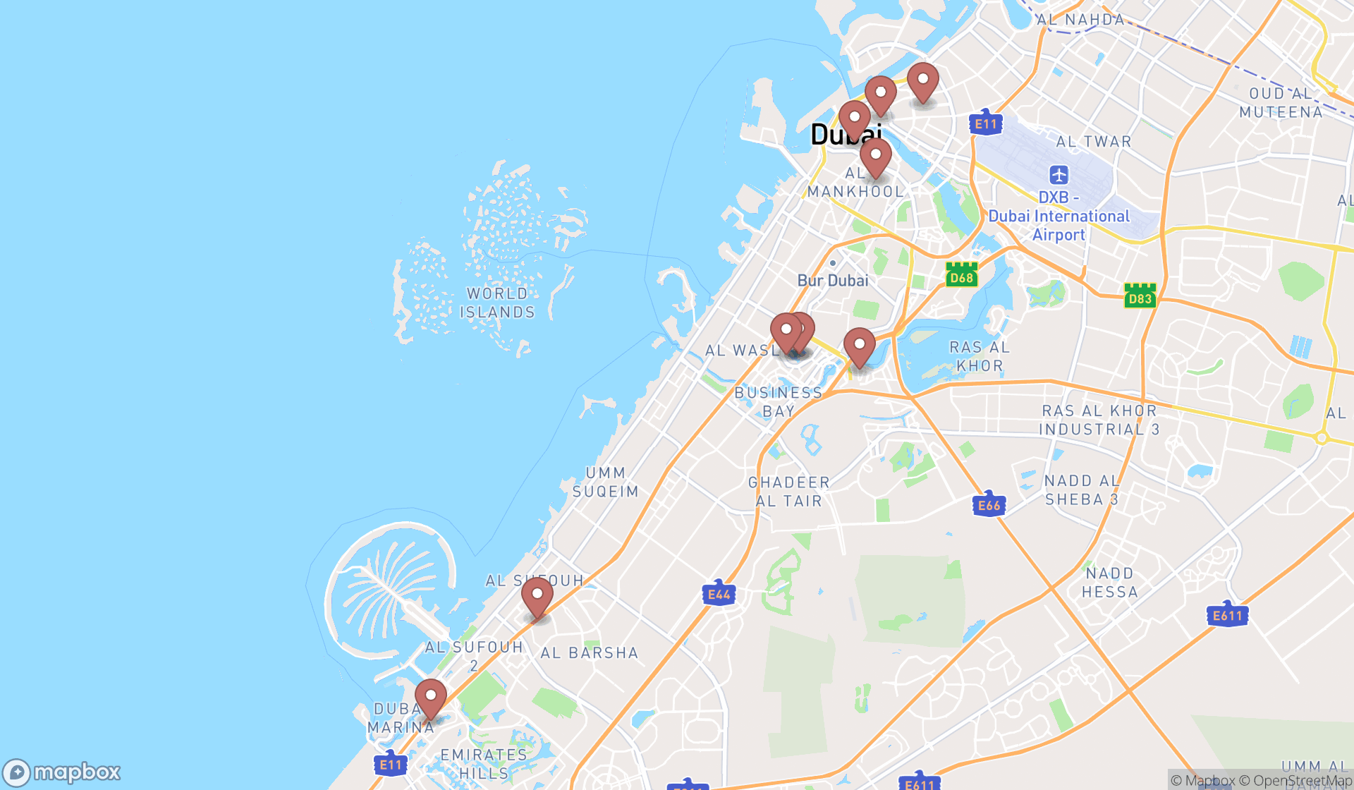 Map showing the ranked dress and tuxedo rental services in Dubai, Dubai