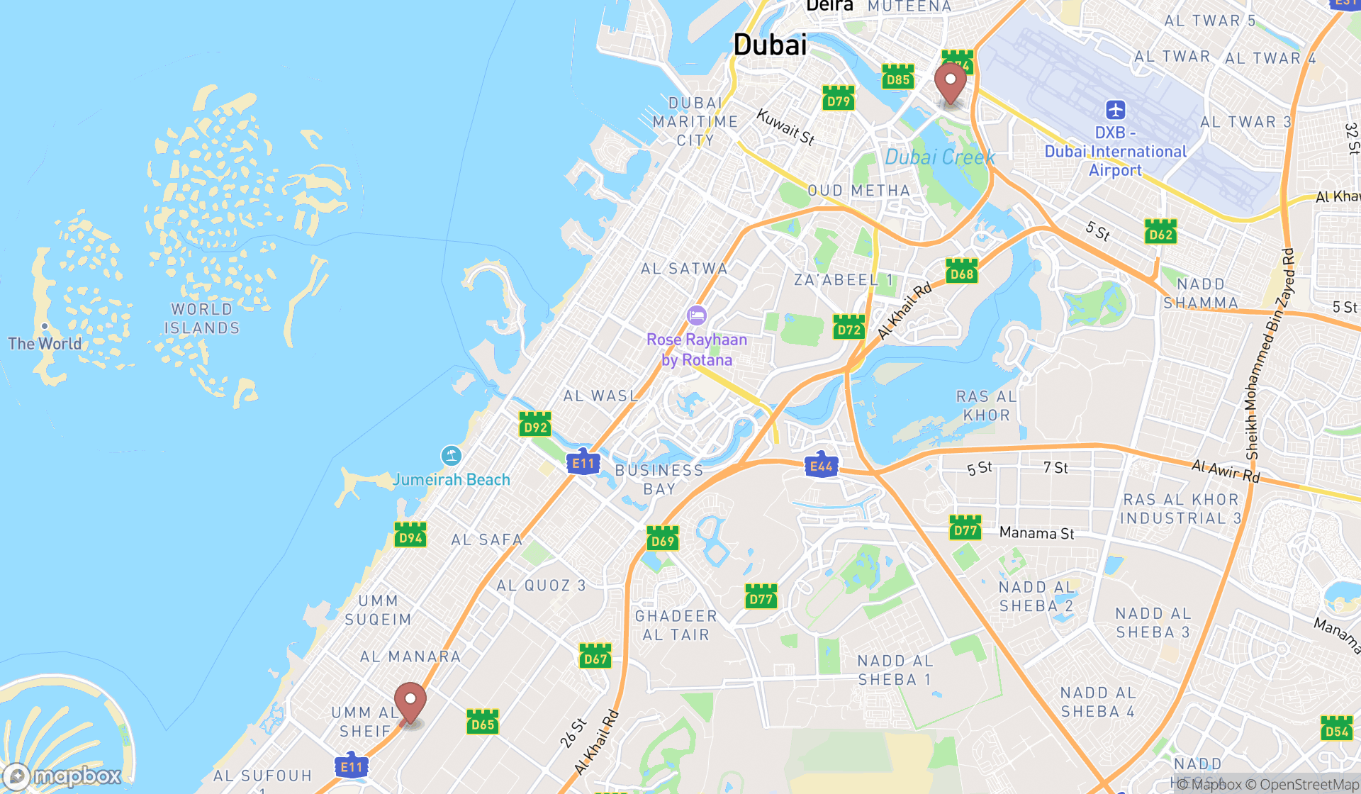 Map showing the ranked dress shops in Dubai, Dubai
