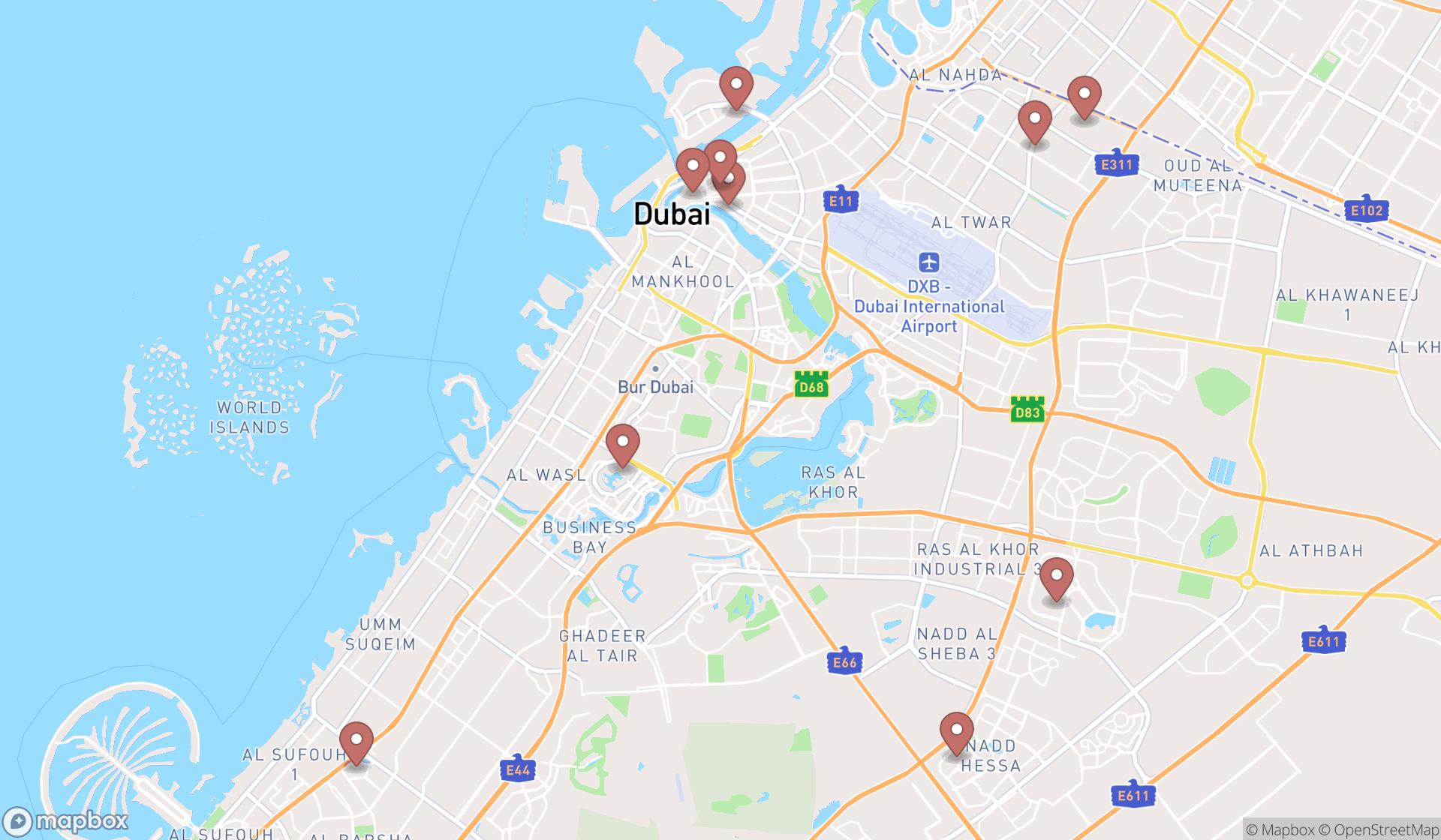 Map showing the ranked dress stores in Dubai, Dubai
