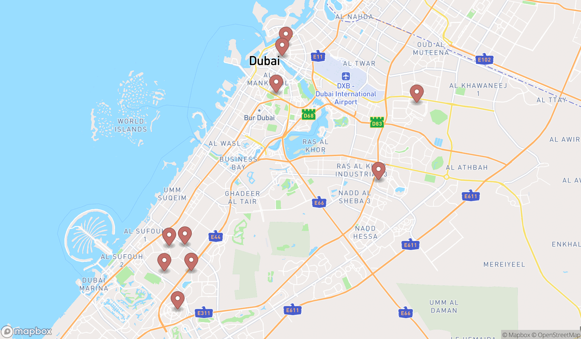 Map showing the ranked dressmakers in Dubai, Dubai