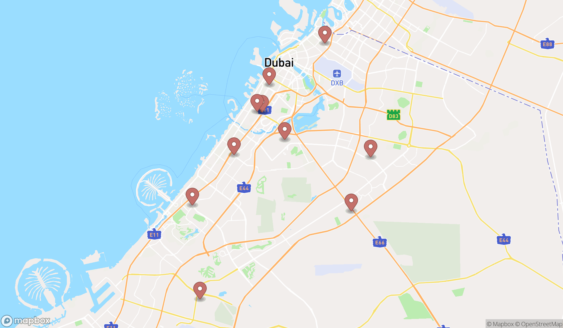 Map showing the ranked dried flower shops in Dubai, Dubai