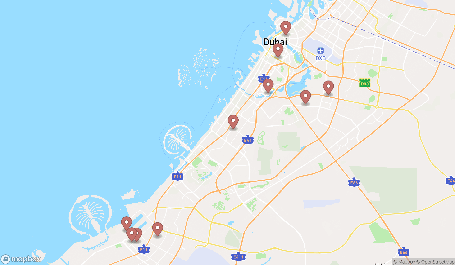 Map showing the ranked drilling equipment suppliers in Dubai, Dubai
