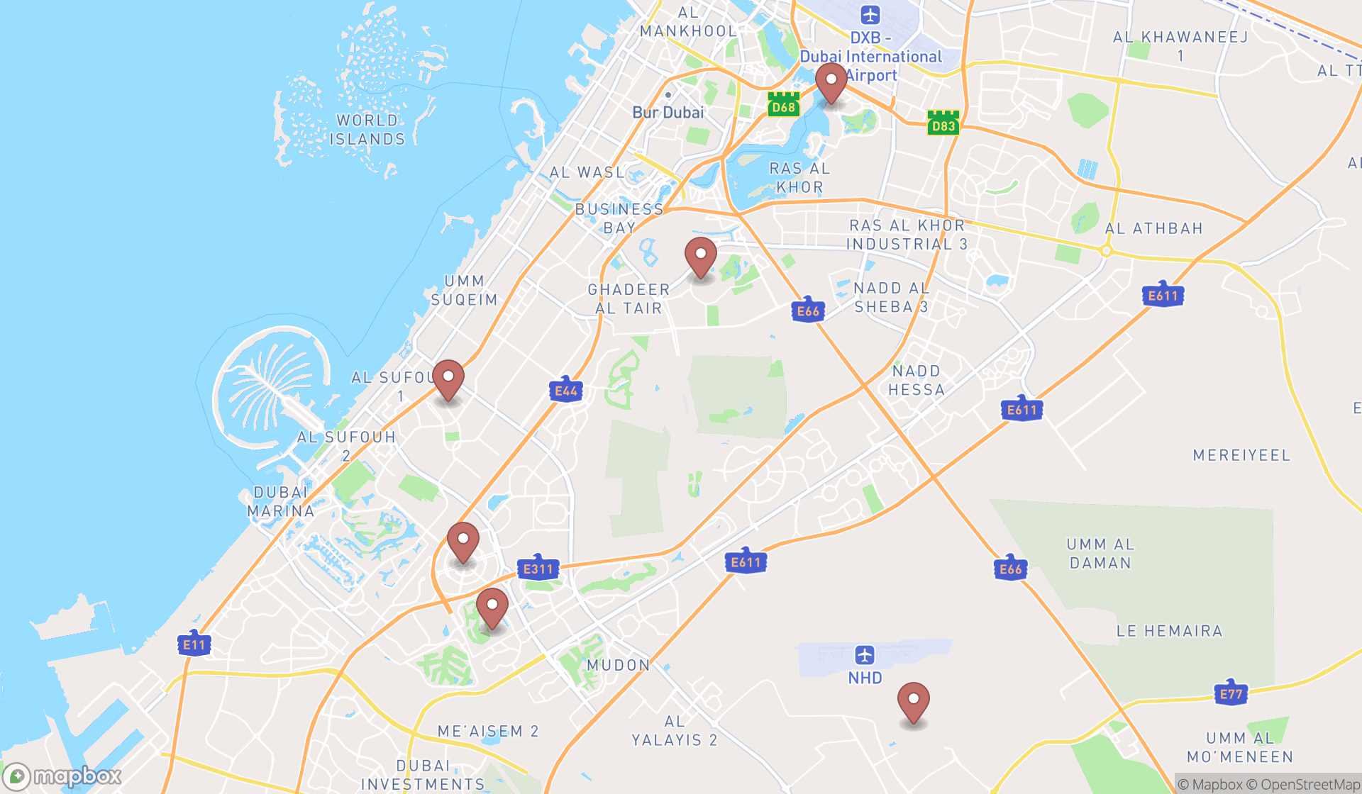 Map showing the ranked drive-in movie theaters in Dubai, Dubai