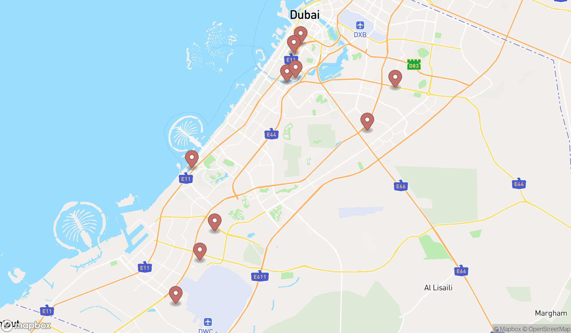 Map showing the ranked drone services in Dubai, Dubai