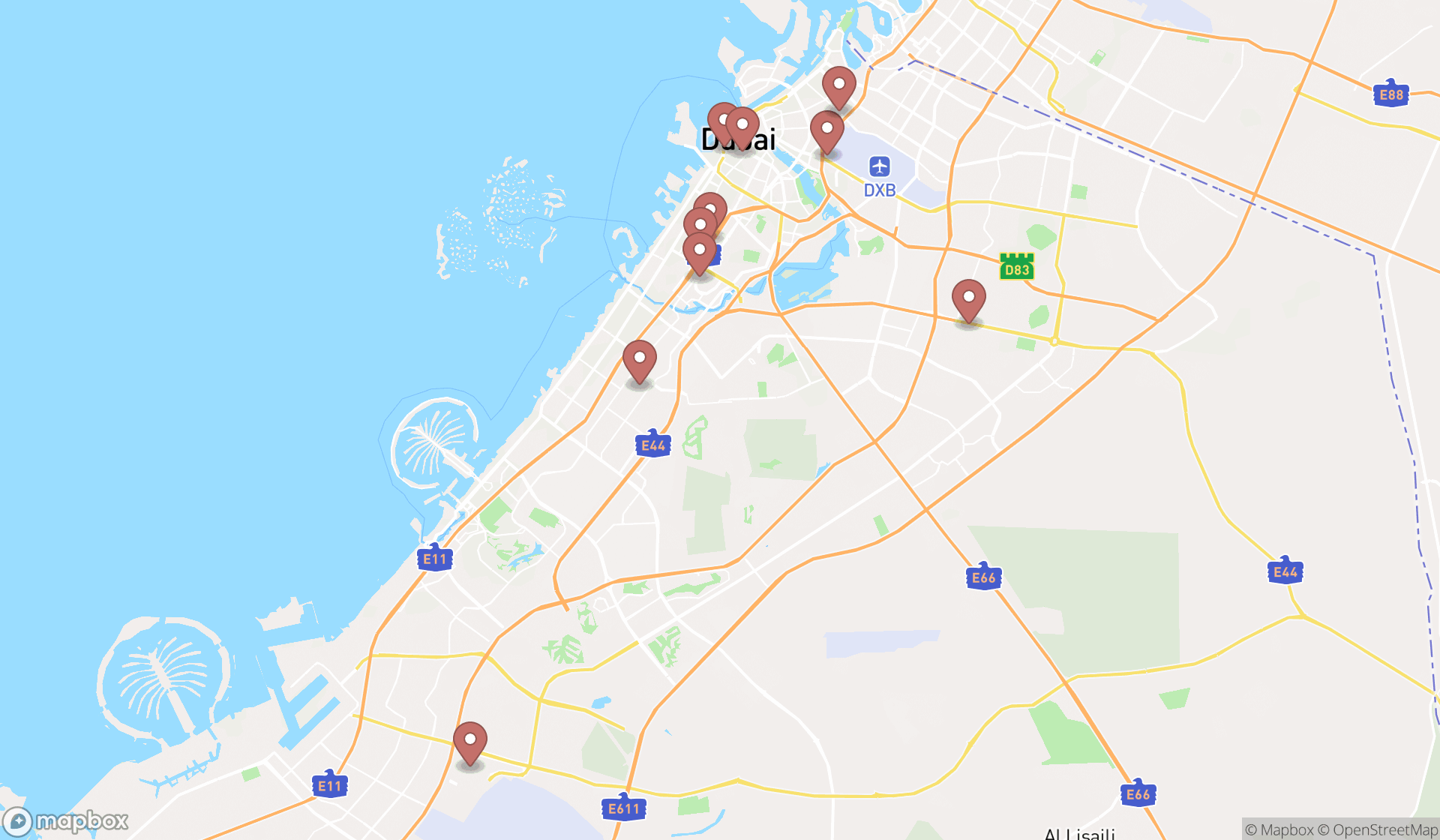Map showing the ranked drone shops in Dubai, Dubai
