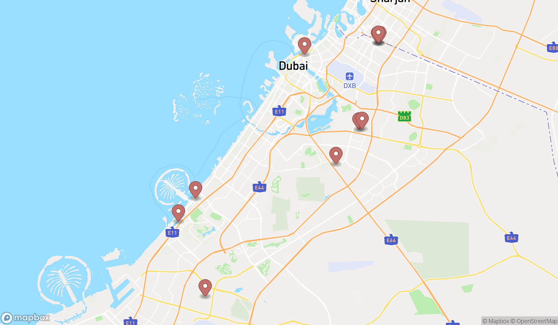 Map showing the ranked drug stores in Dubai, Dubai