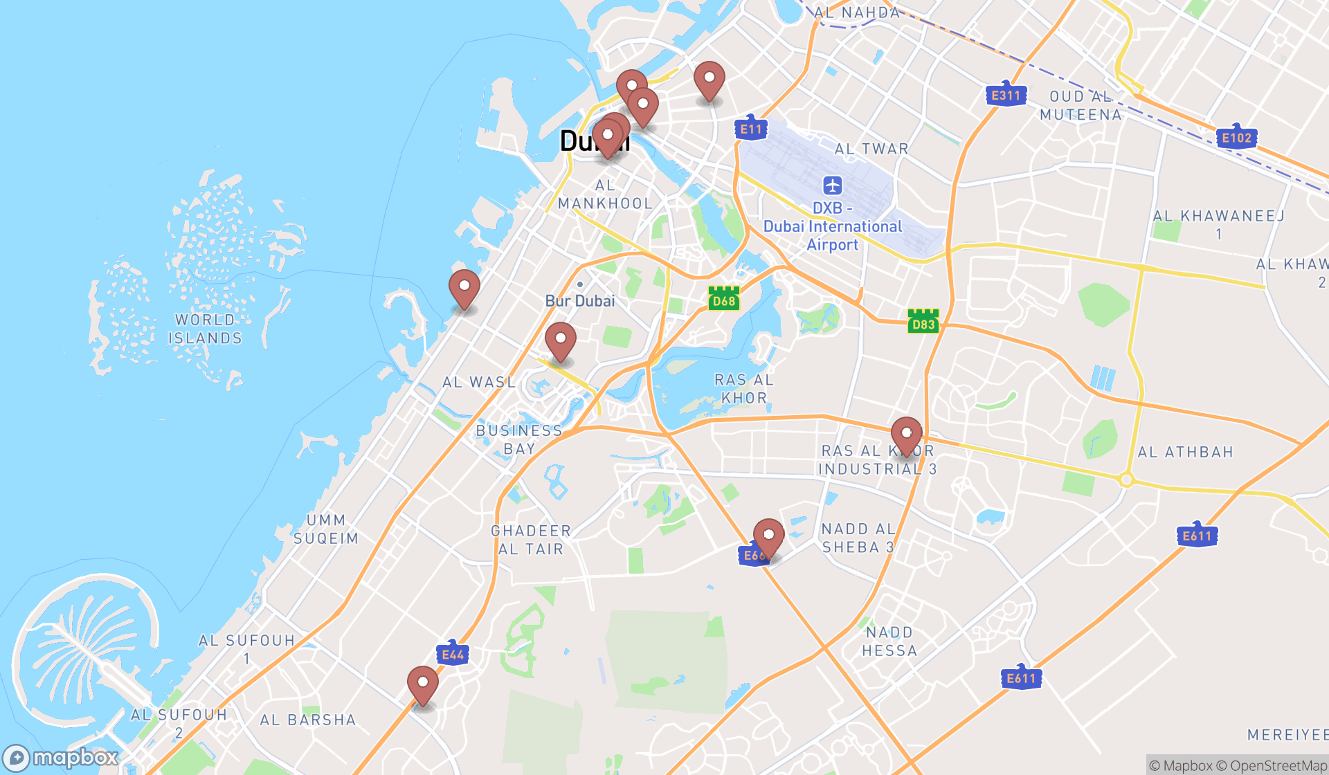 Map showing the ranked dry fruit stores in Dubai, Dubai