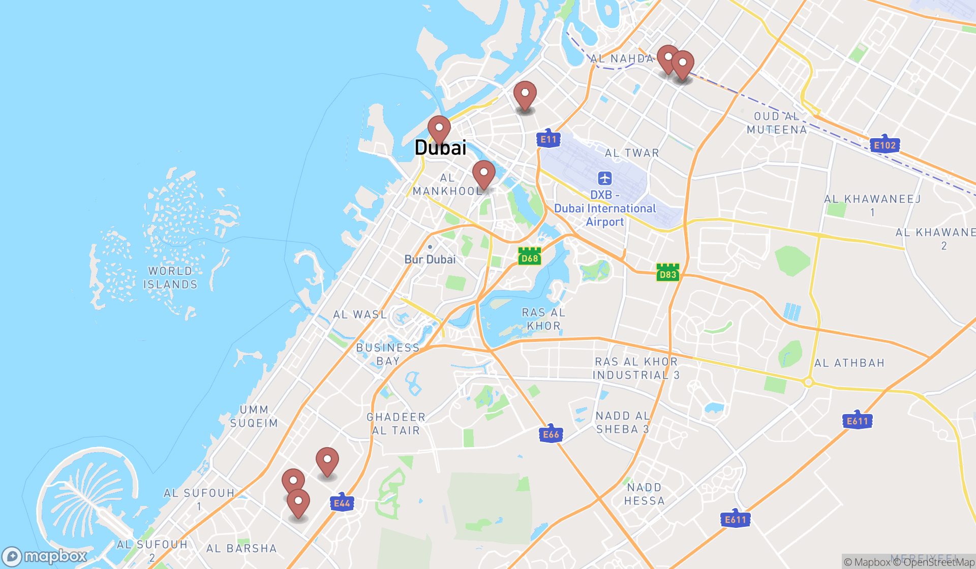 Map showing the ranked dry wall contractors in Dubai, Dubai