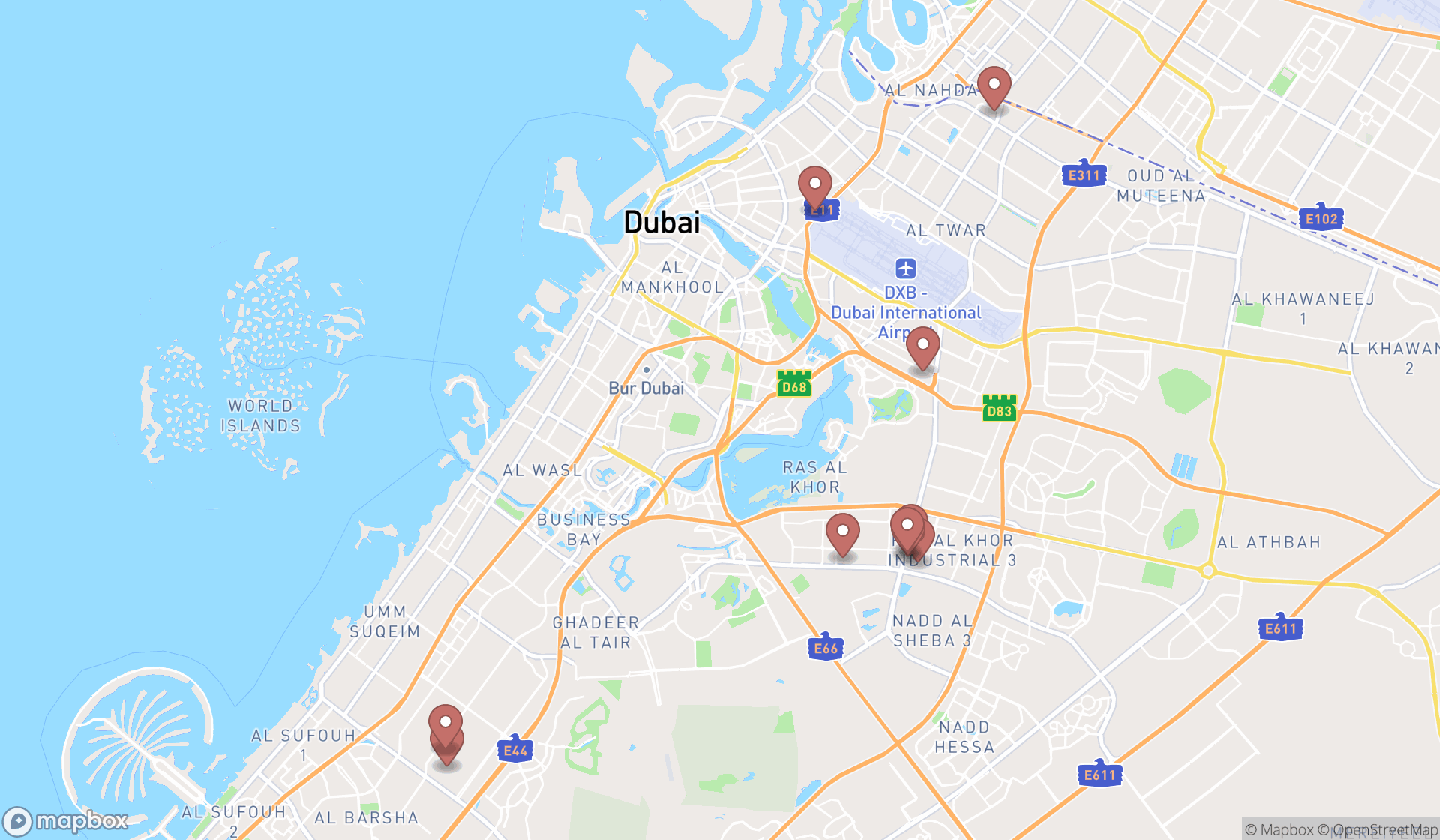 Map showing the ranked ds automobiles dealers in Dubai, Dubai