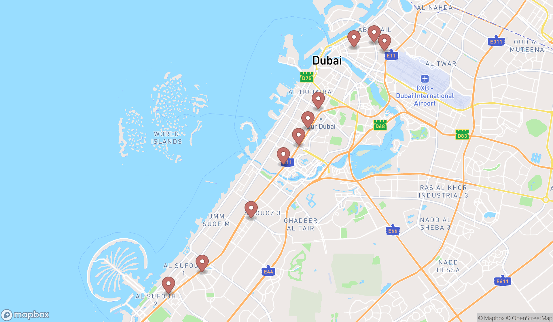 Map showing the ranked e commerce agencies in Dubai, Dubai