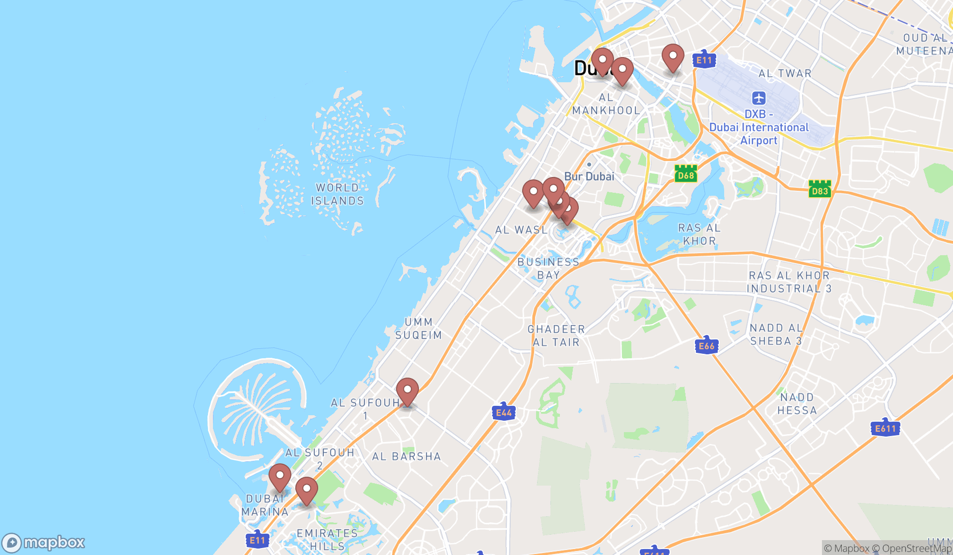 Map showing the ranked ear piercing services in Dubai, Dubai