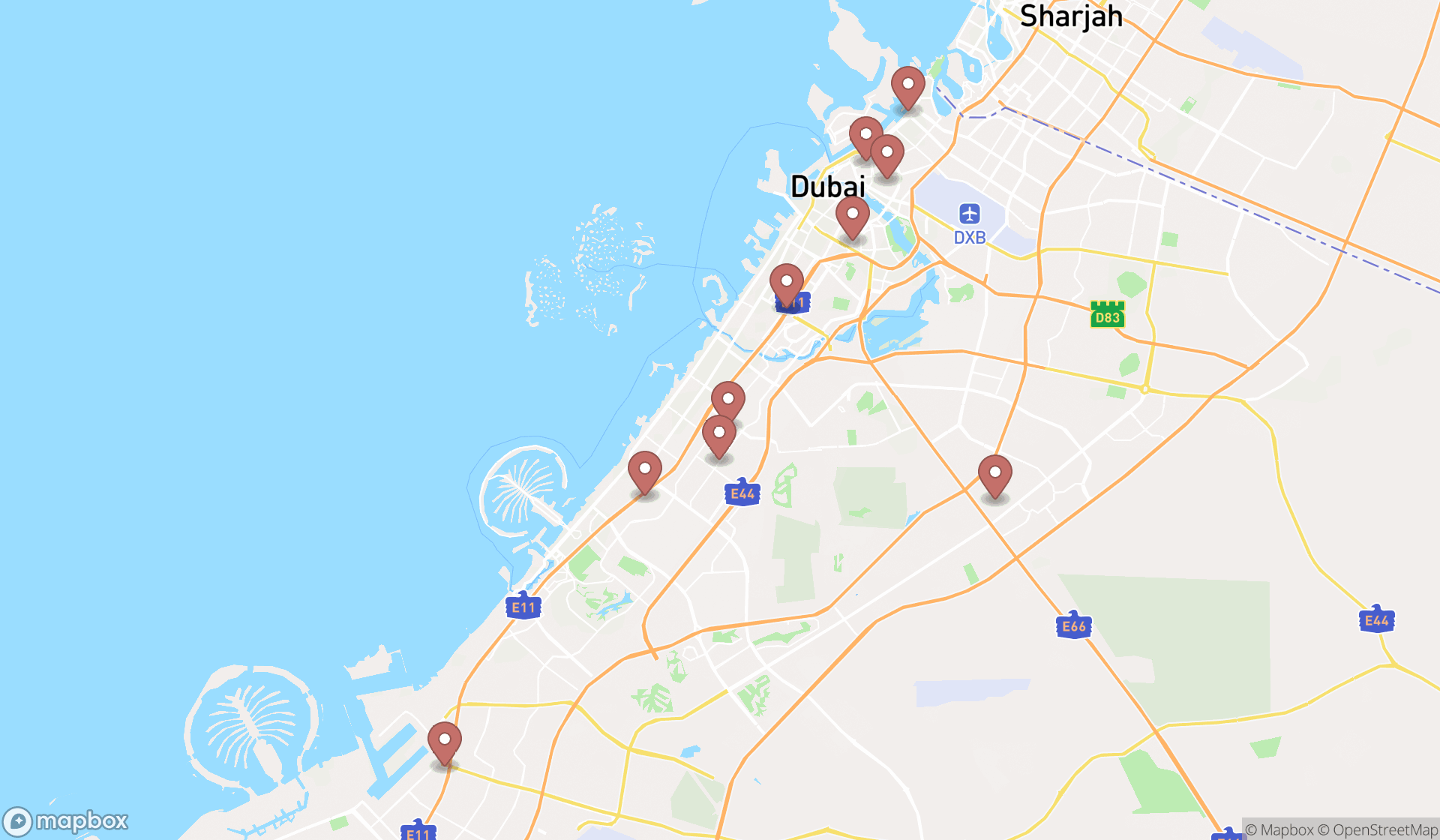 Map showing the ranked earth works companies in Dubai, Dubai