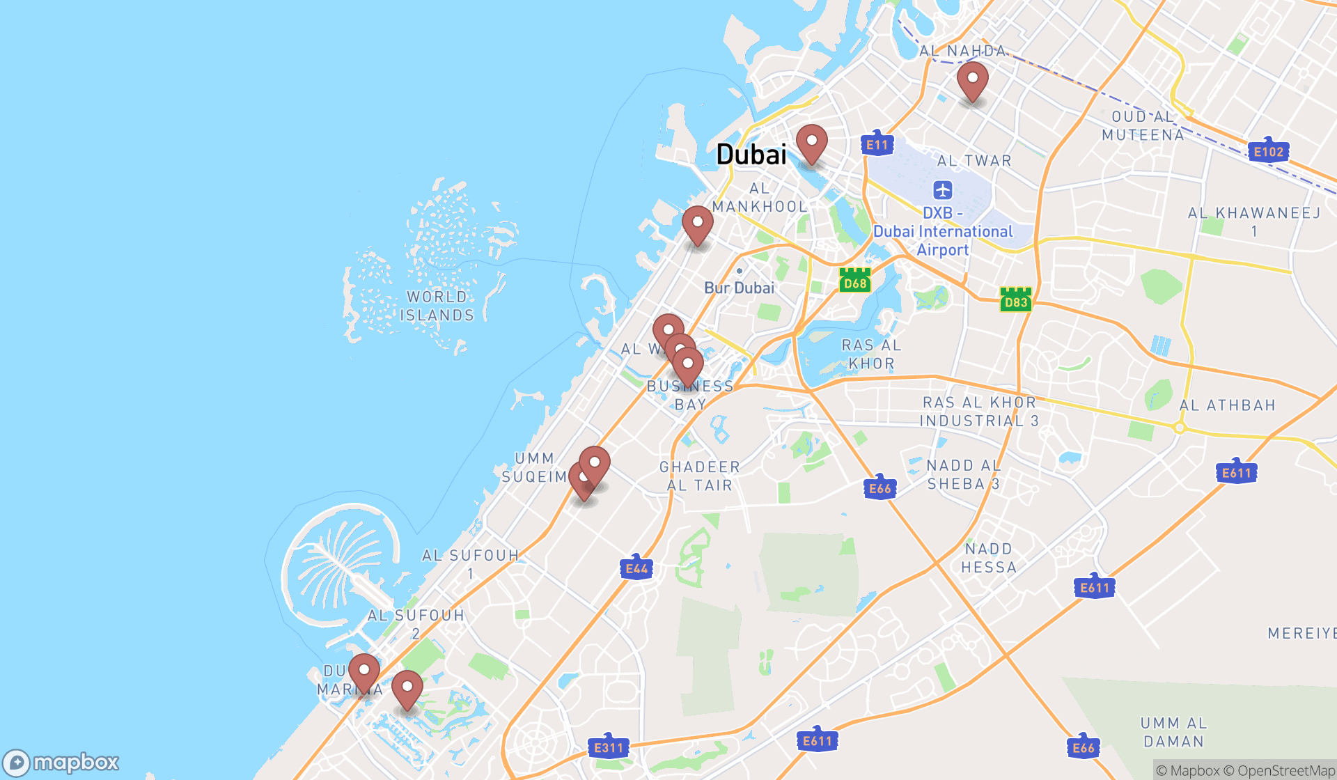 Map showing the ranked e-commerce services in Dubai, Dubai