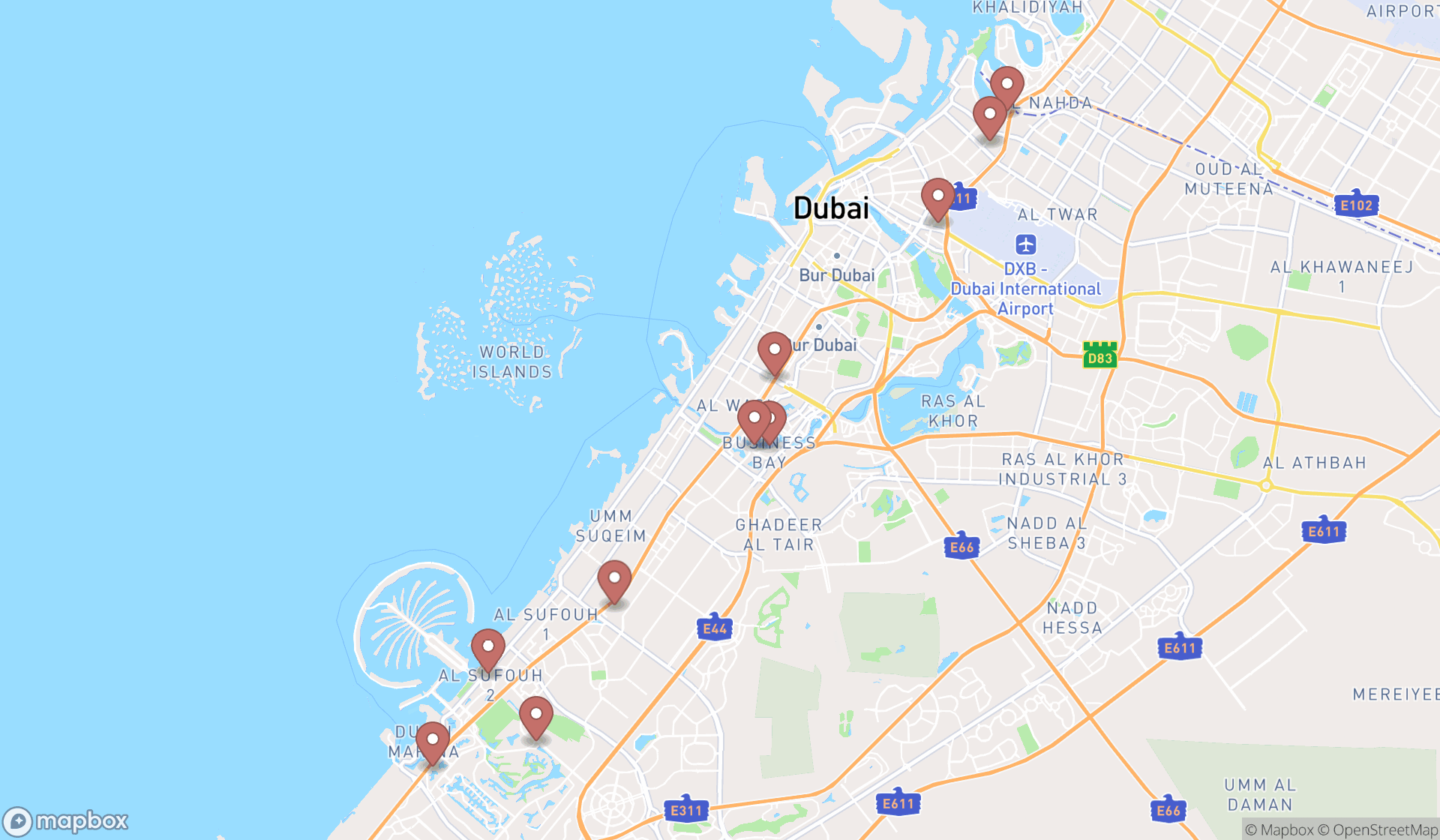 Map showing the ranked educations in Dubai, Dubai