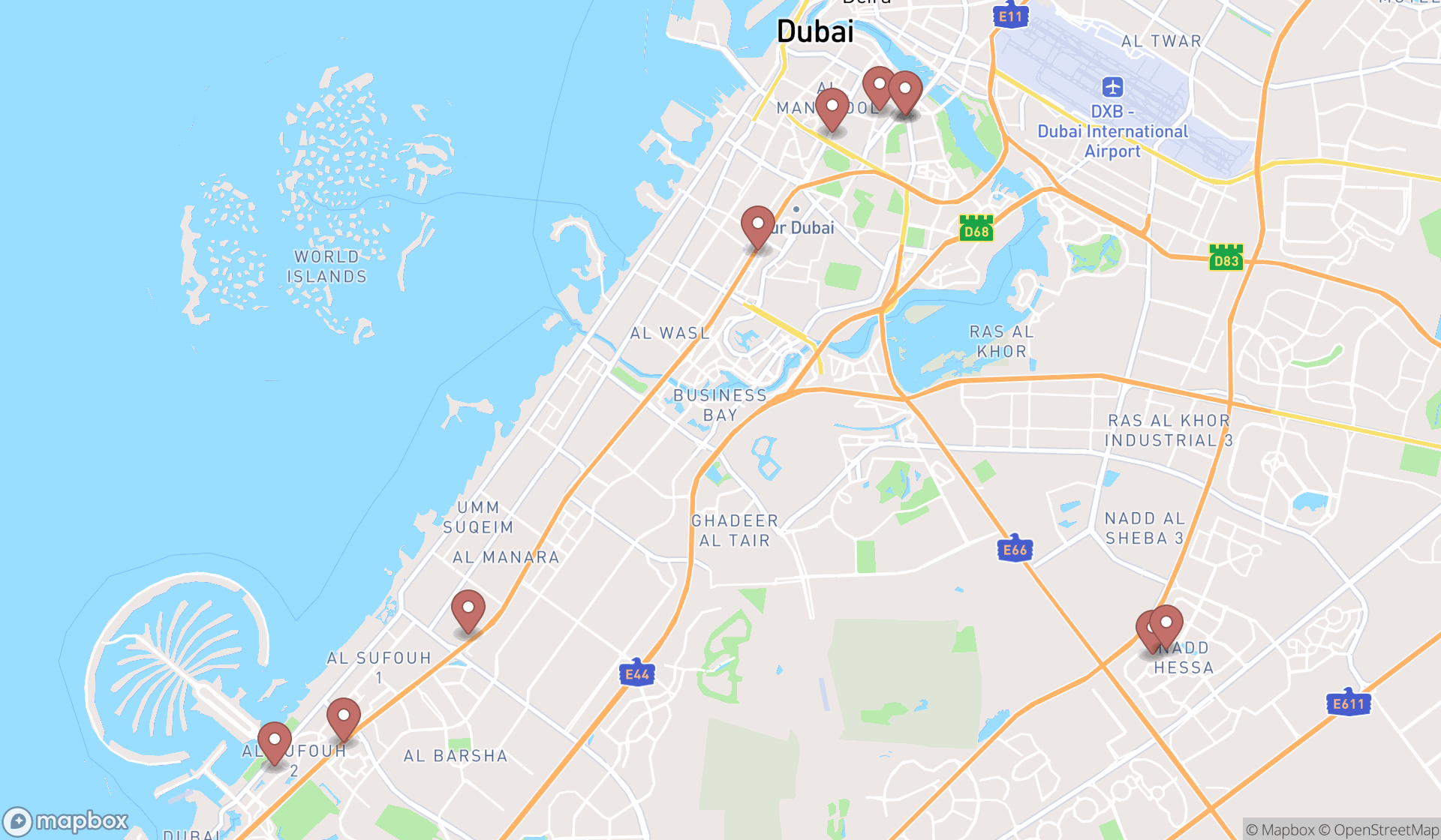Map showing the ranked educational consultants in Dubai, Dubai