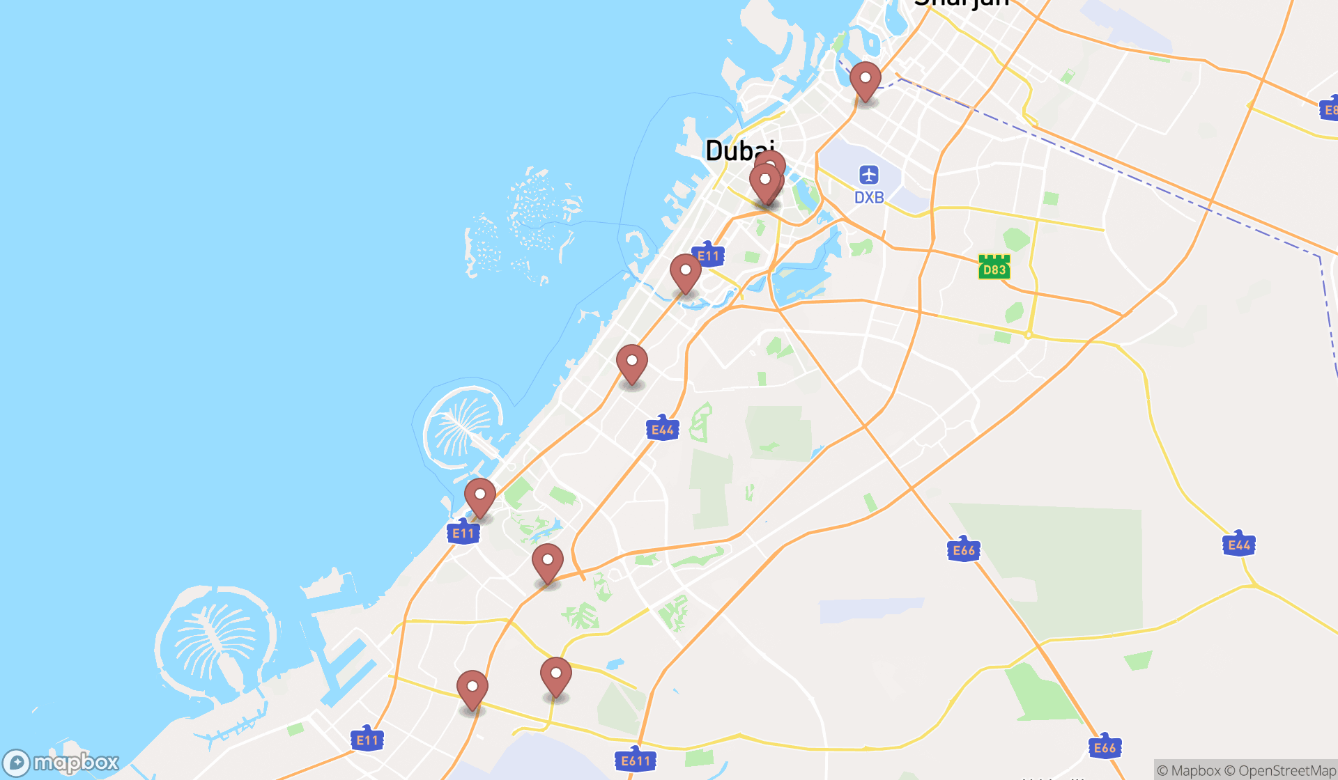 Map showing the ranked educational supply stores in Dubai, Dubai