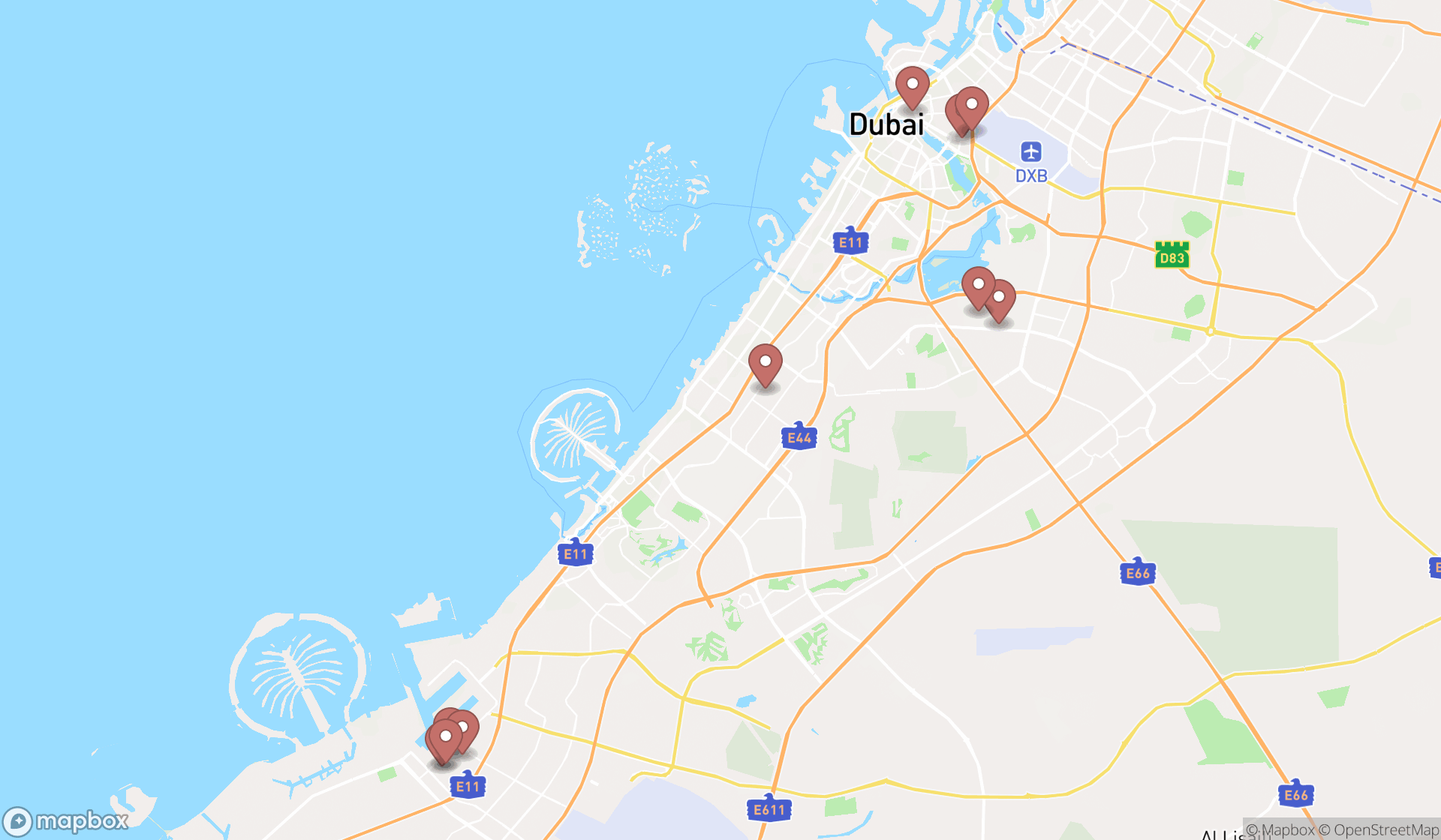 Map showing the ranked electric generator shops in Dubai, Dubai